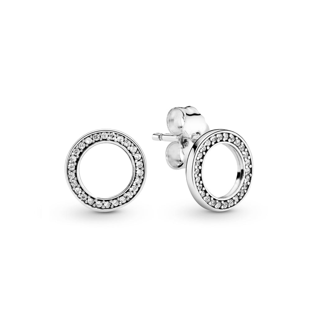 PANDORA Sparkling Circle Stud Earrings Cubic Zirconia Silver Statement Ring Jewelry Gift