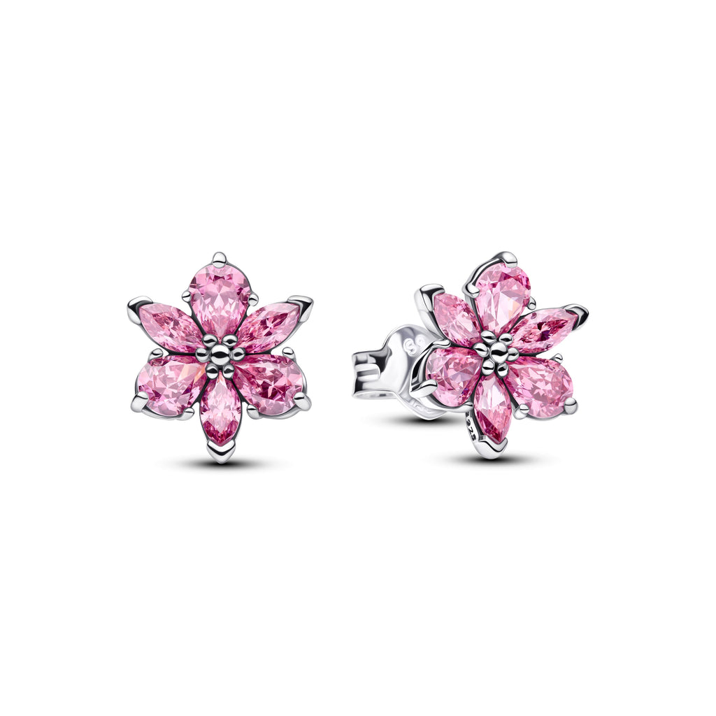 PANDORA Herbarium Sparkling Pink Flower Stud Earrings Cubic Zirconia Flowers Statement Ring Jewelry Gift