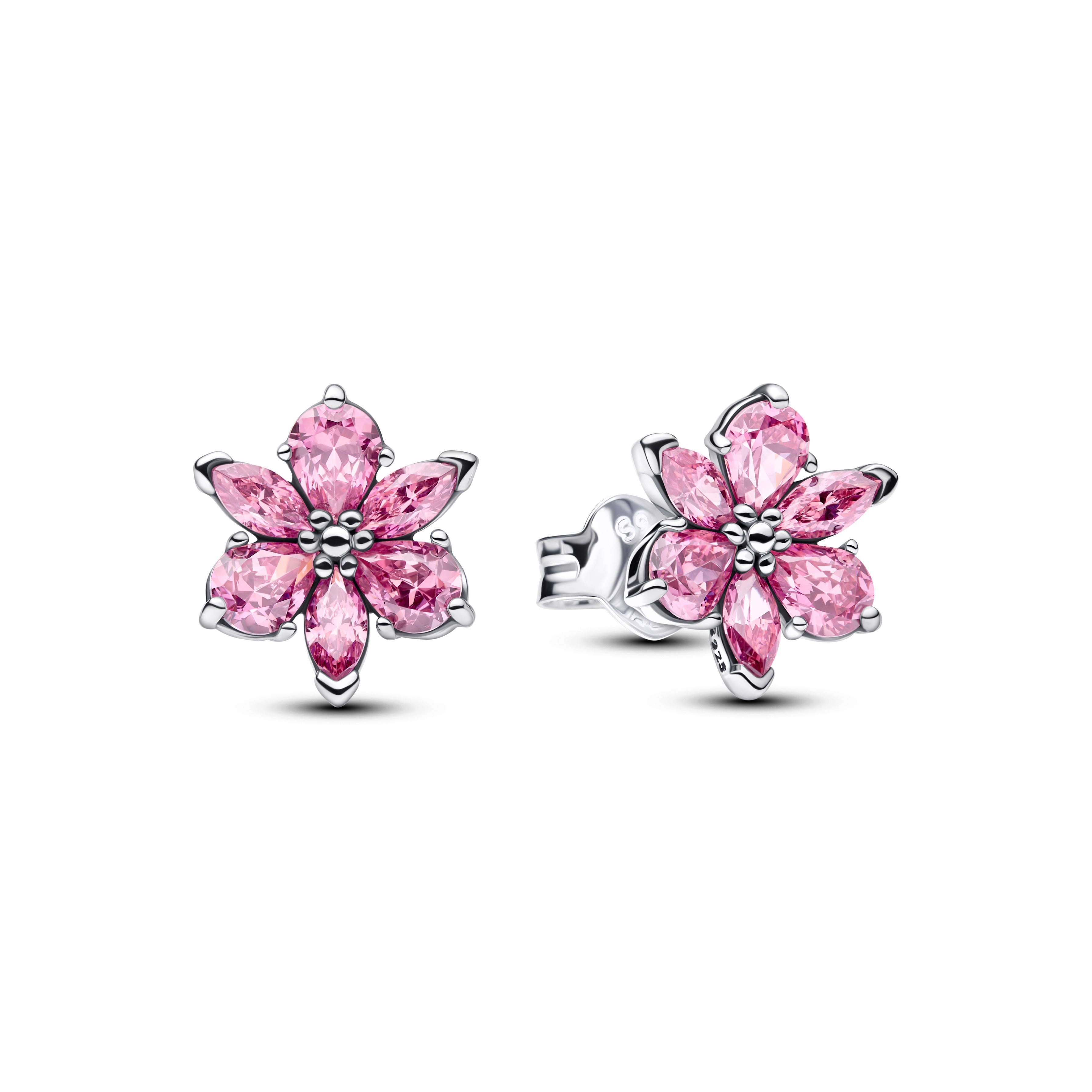 PANDORA Herbarium Sparkling Pink Flower Stud Earrings Cubic Zirconia Flowers Statement Ring Jewelry Gift