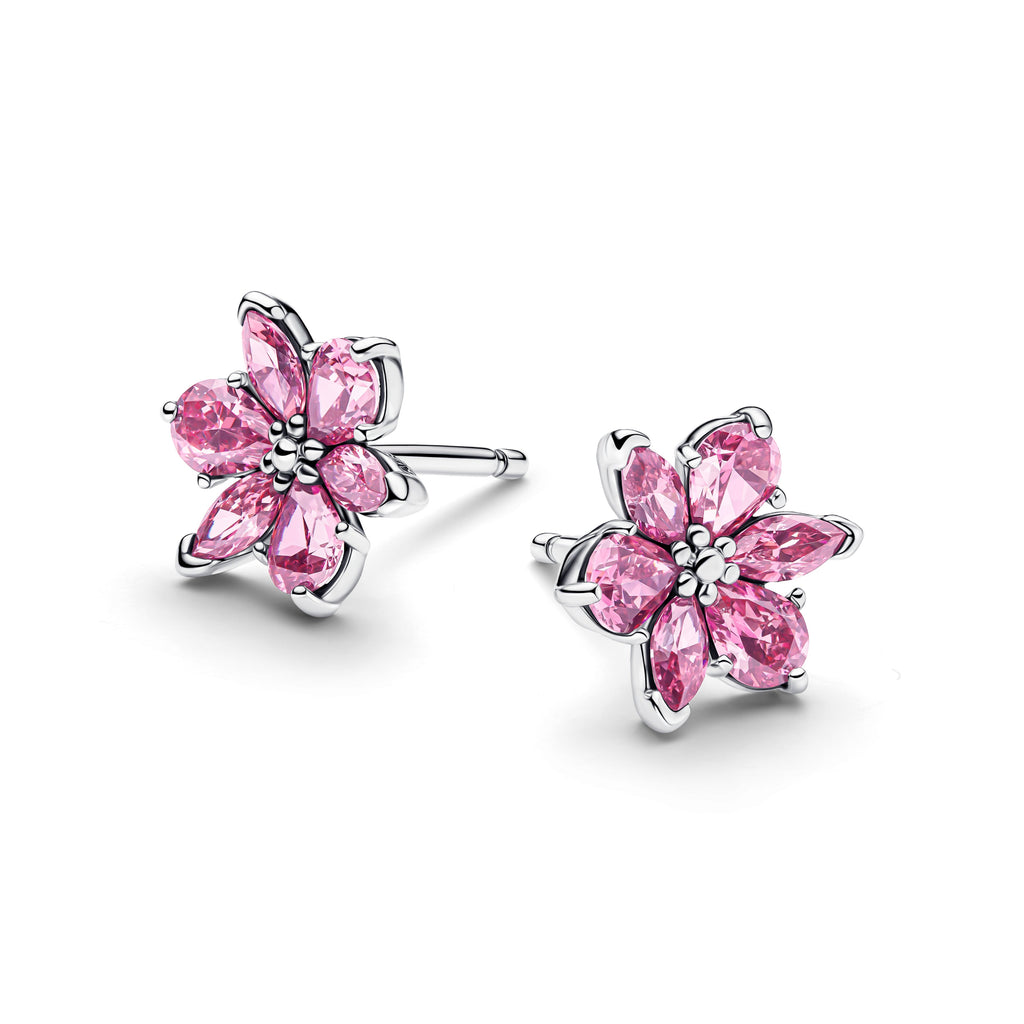 PANDORA Herbarium Sparkling Pink Flower Stud Earrings Cubic Zirconia Flowers Statement Ring Jewelry Gift