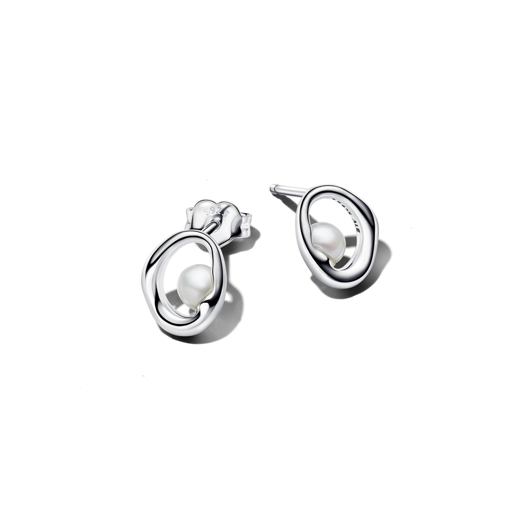 PANDORA Organically Shaped Oval And Treated Freshwater Cultured Pearl Stud Earrings Sterling Silver Summer Statement Ring Jewelry Gift
