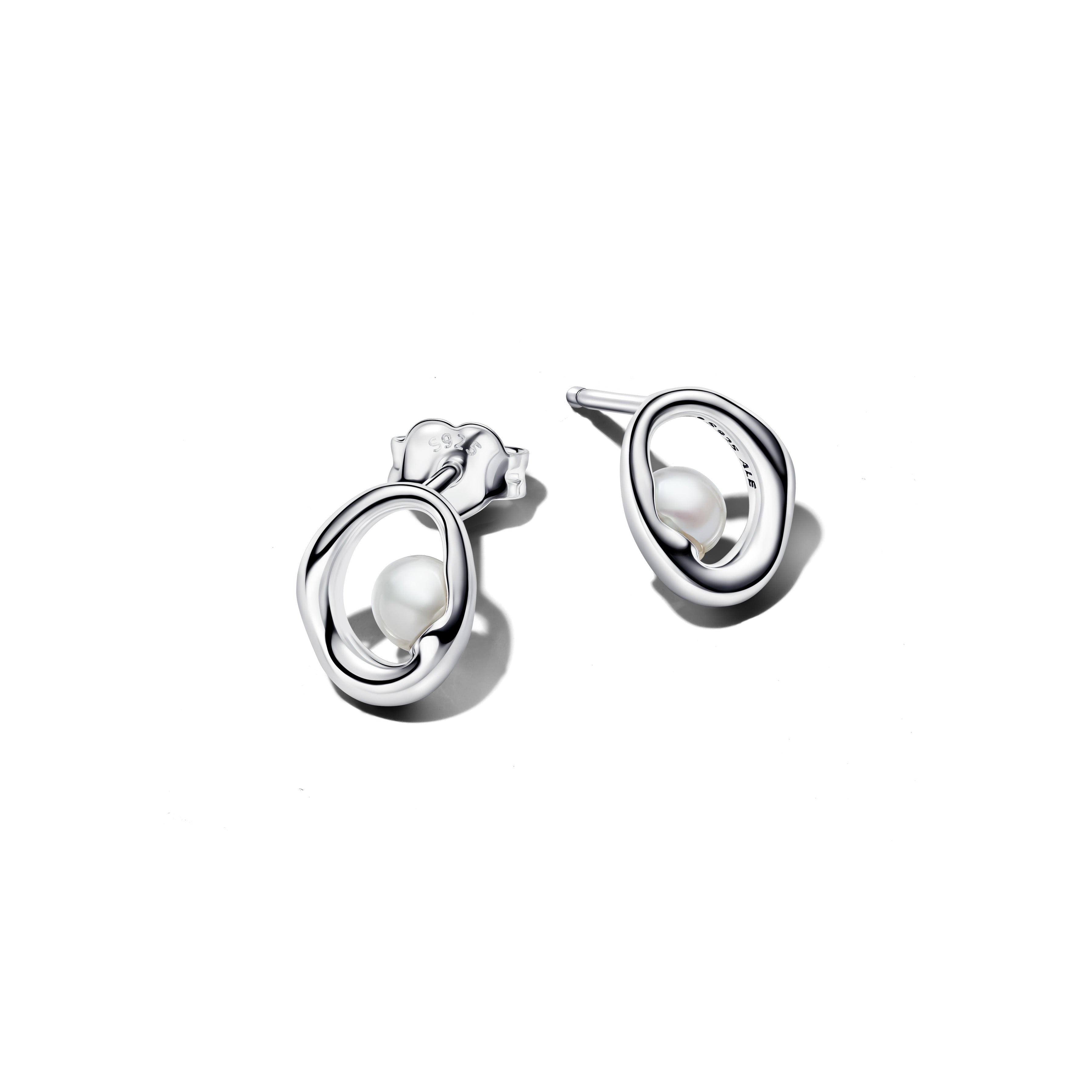 PANDORA Organically Shaped Oval And Treated Freshwater Cultured Pearl Stud Earrings Sterling Silver Summer Statement Ring Jewelry Gift