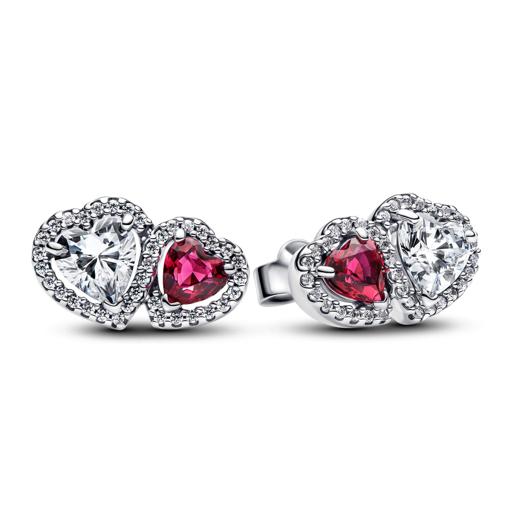 PANDORA Halo Hearts Stud Earrings Cubic Zirconia Red Statement Ring Jewelry Gift