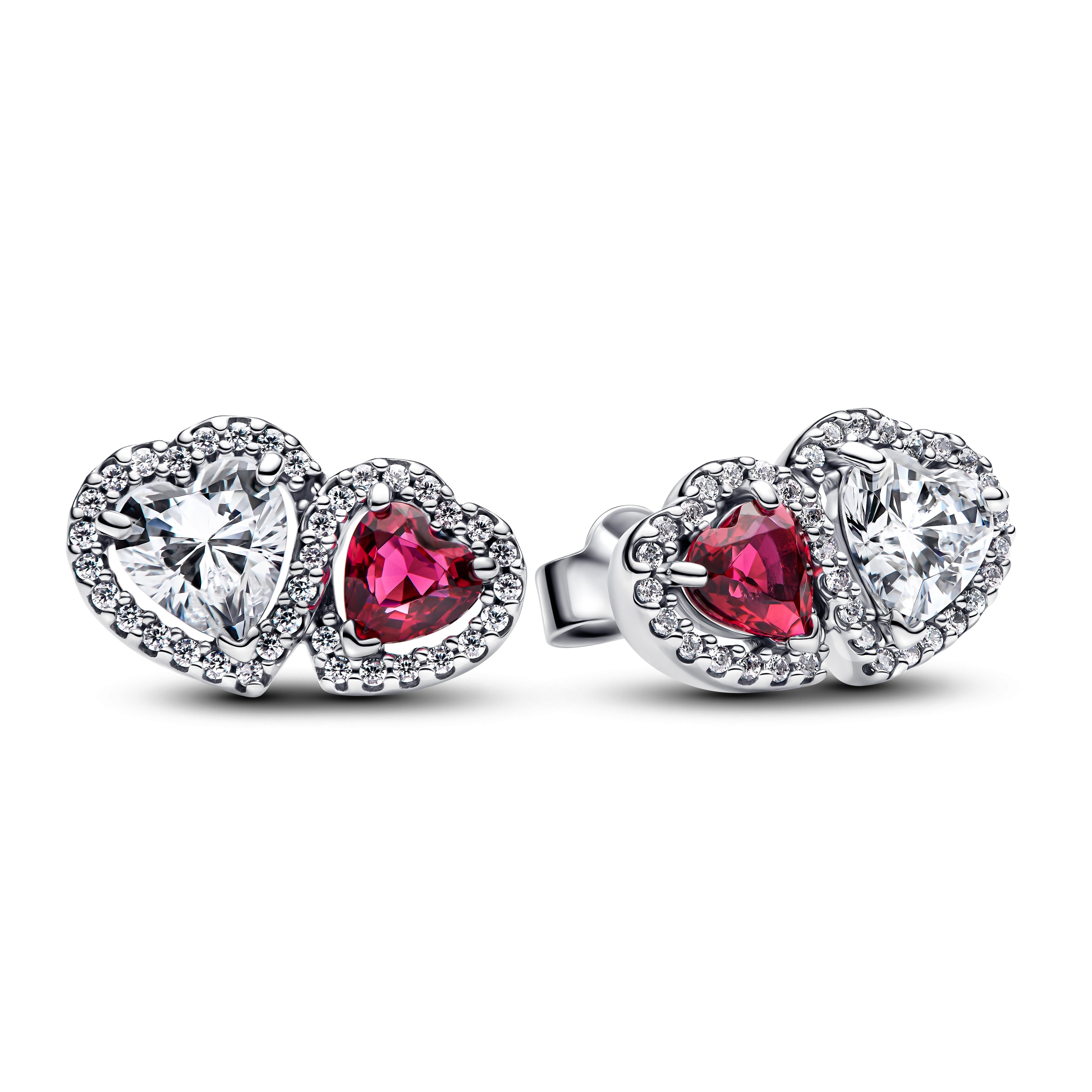 PANDORA Halo Hearts Stud Earrings Cubic Zirconia Red Statement Ring Jewelry Gift