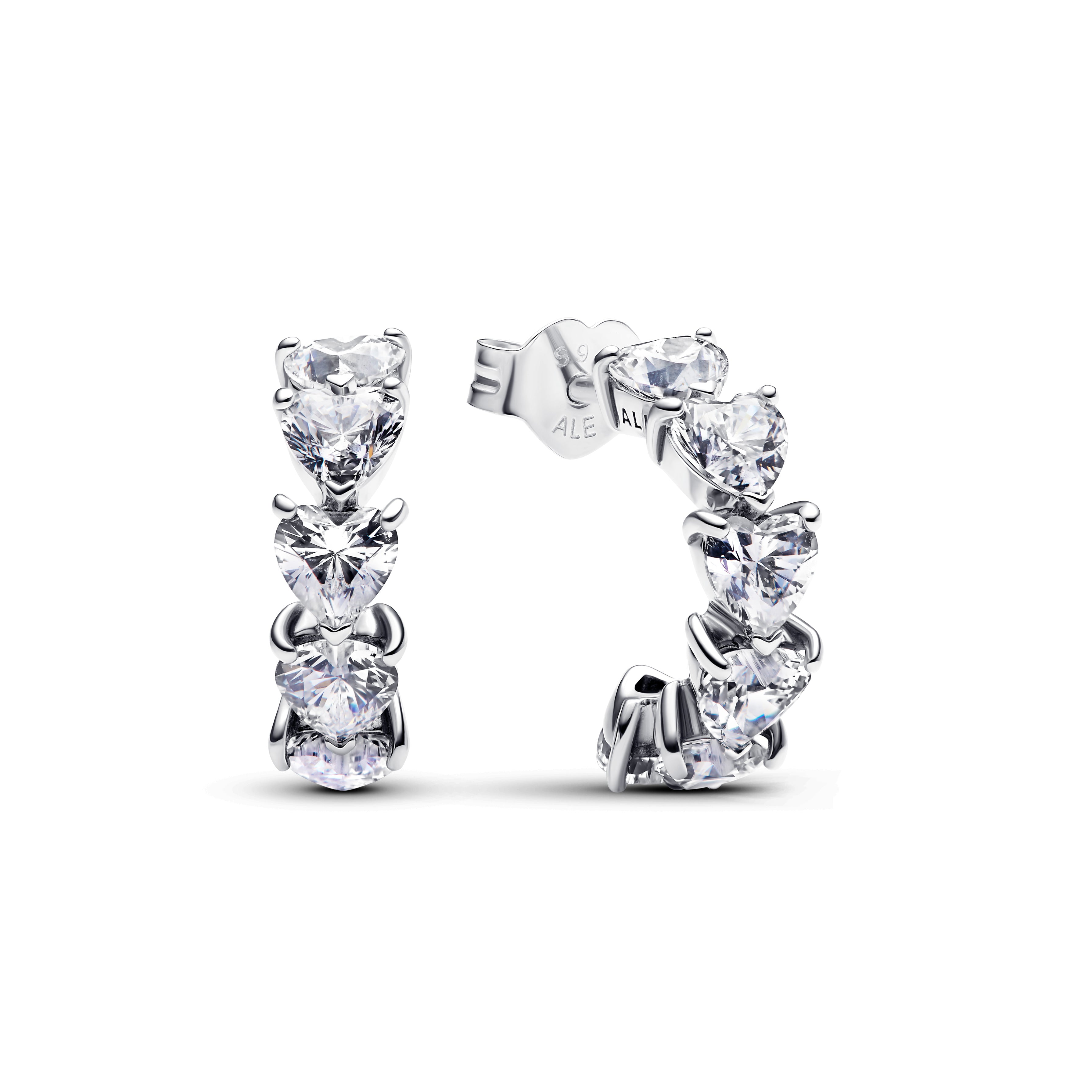 PANDORA Sparkling Hearts Open Hoop Earrings Cubic Zirconia Silver Statement Ring Jewelry Gift