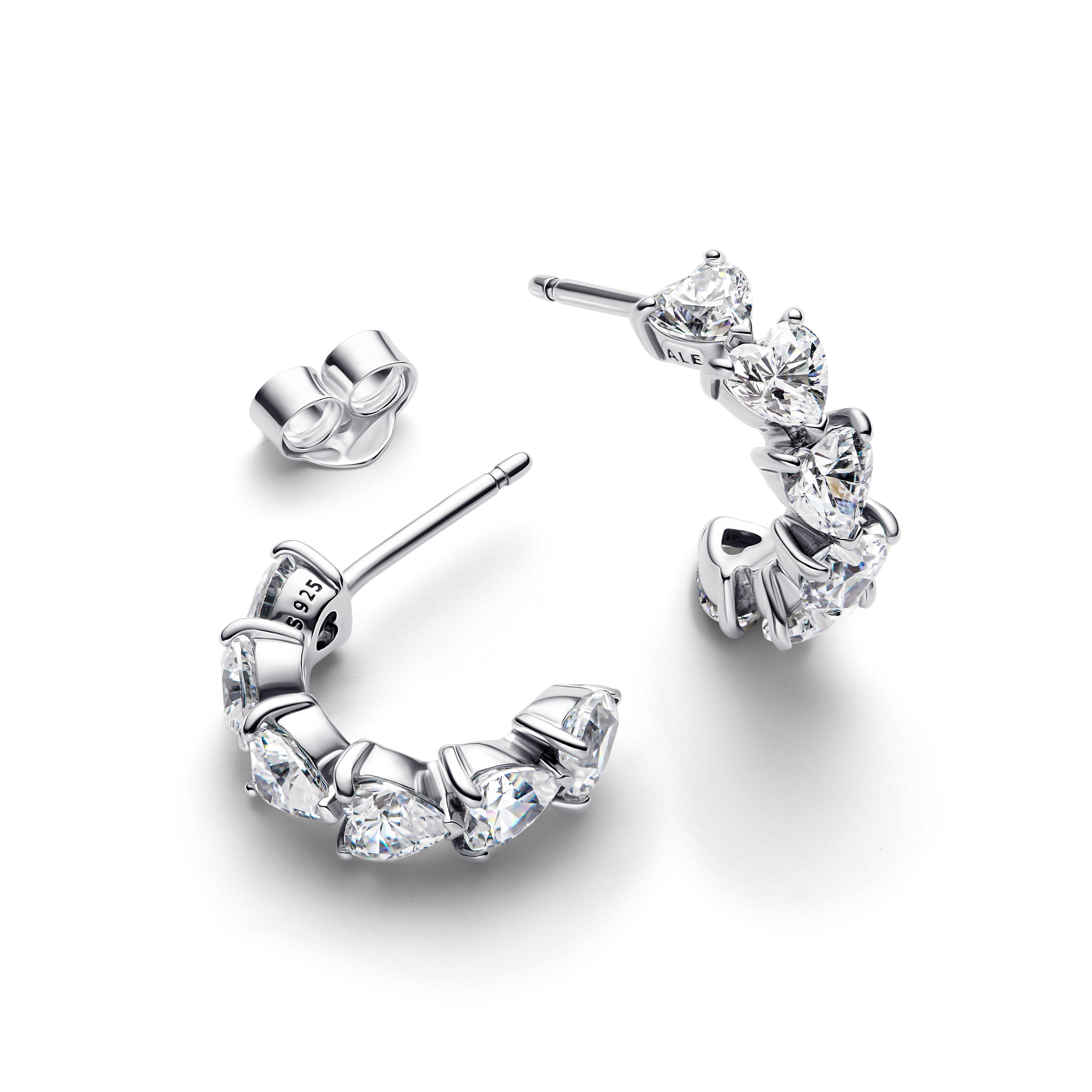 PANDORA Sparkling Hearts Open Hoop Earrings Cubic Zirconia Silver Statement Ring Jewelry Gift
