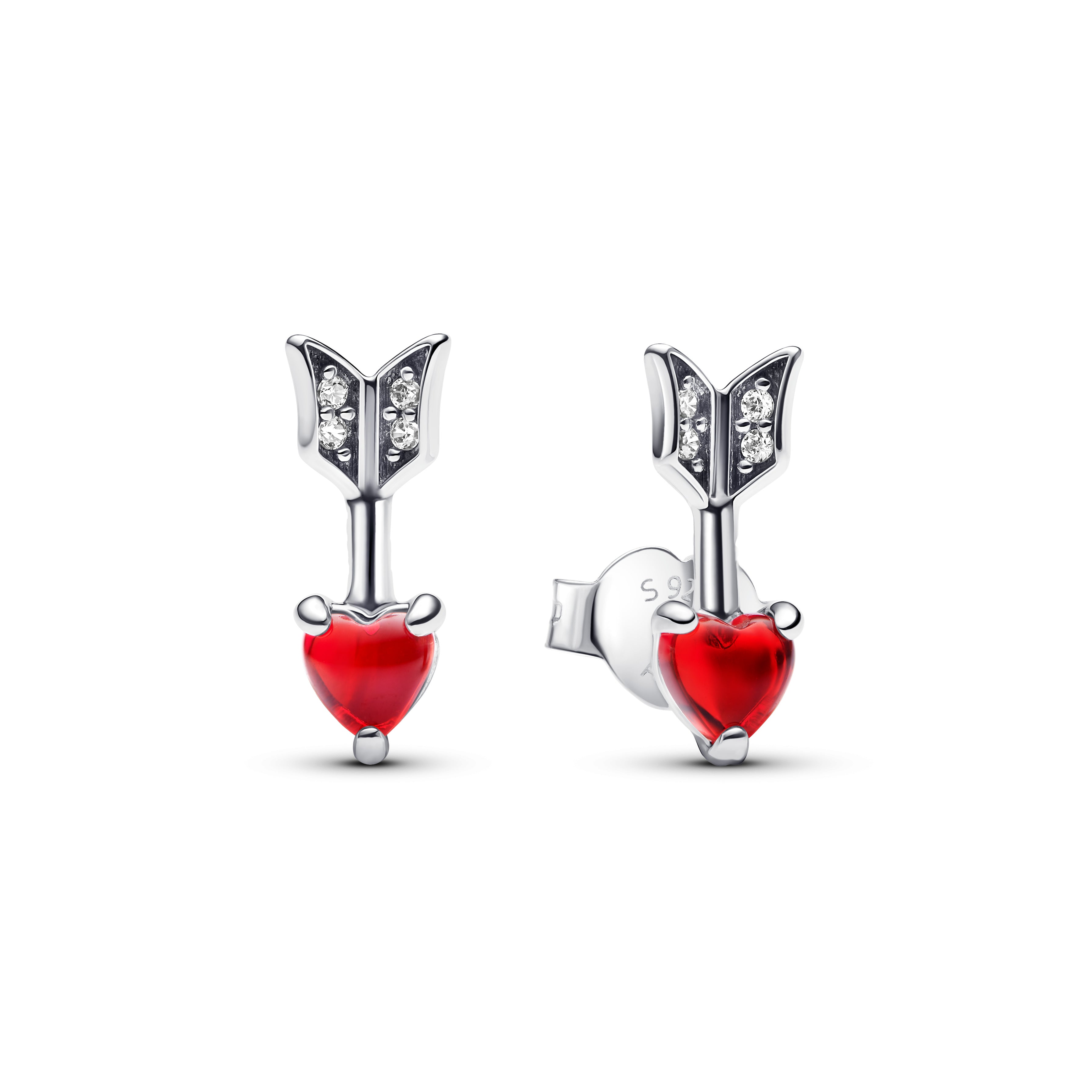 PANDORA Arrow And Murano Glass Heart Stud Earrings Red Arrows Statement Ring Jewelry Gift