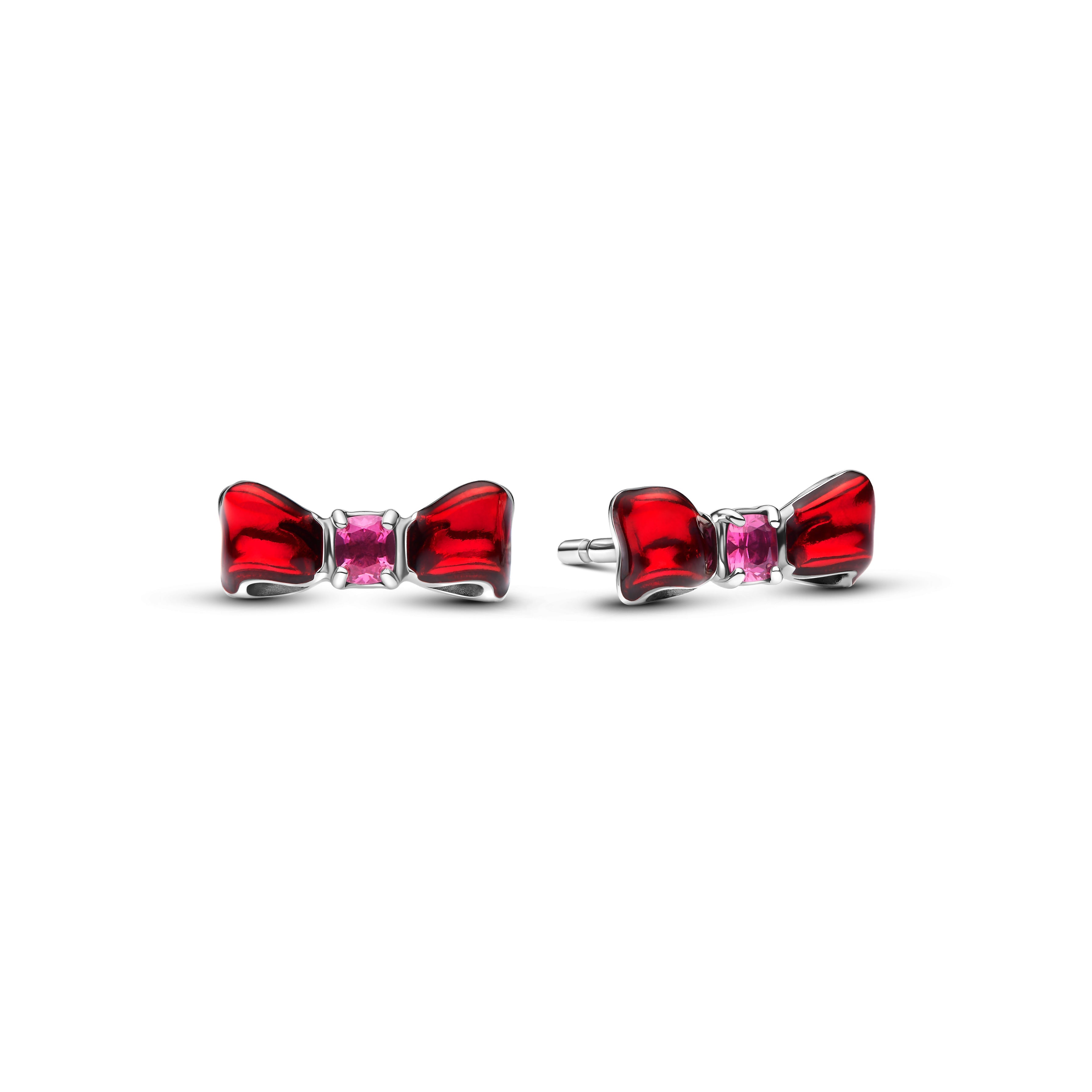 PANDORA Disney Snow White Bow Stud Earrings Man Made Crystal Pink Statement Ring Jewelry Gift
