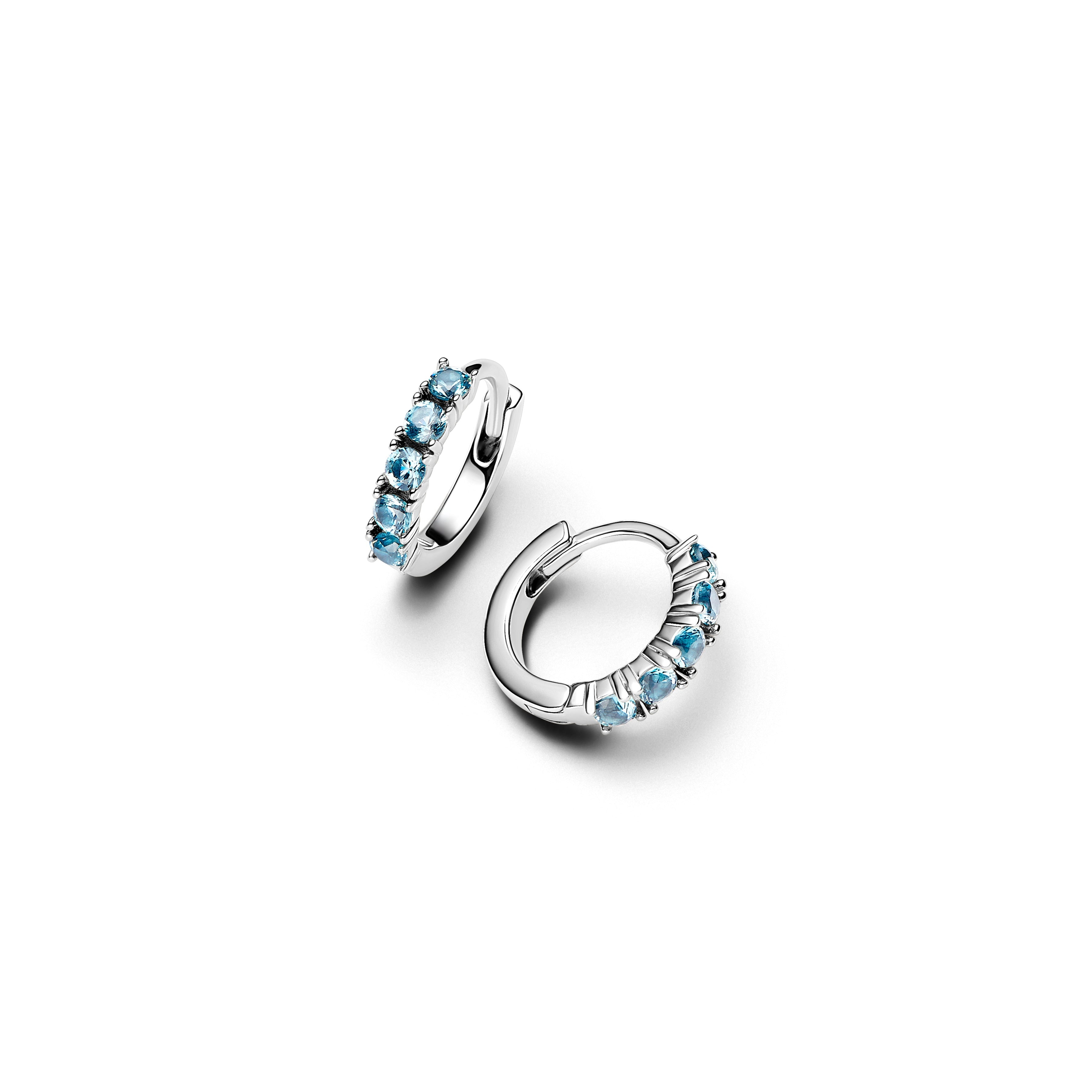 PANDORA Light Blue Huggie Earrings Man Made Crystal Colour And Sparkle Statement Ring Jewelry Gift