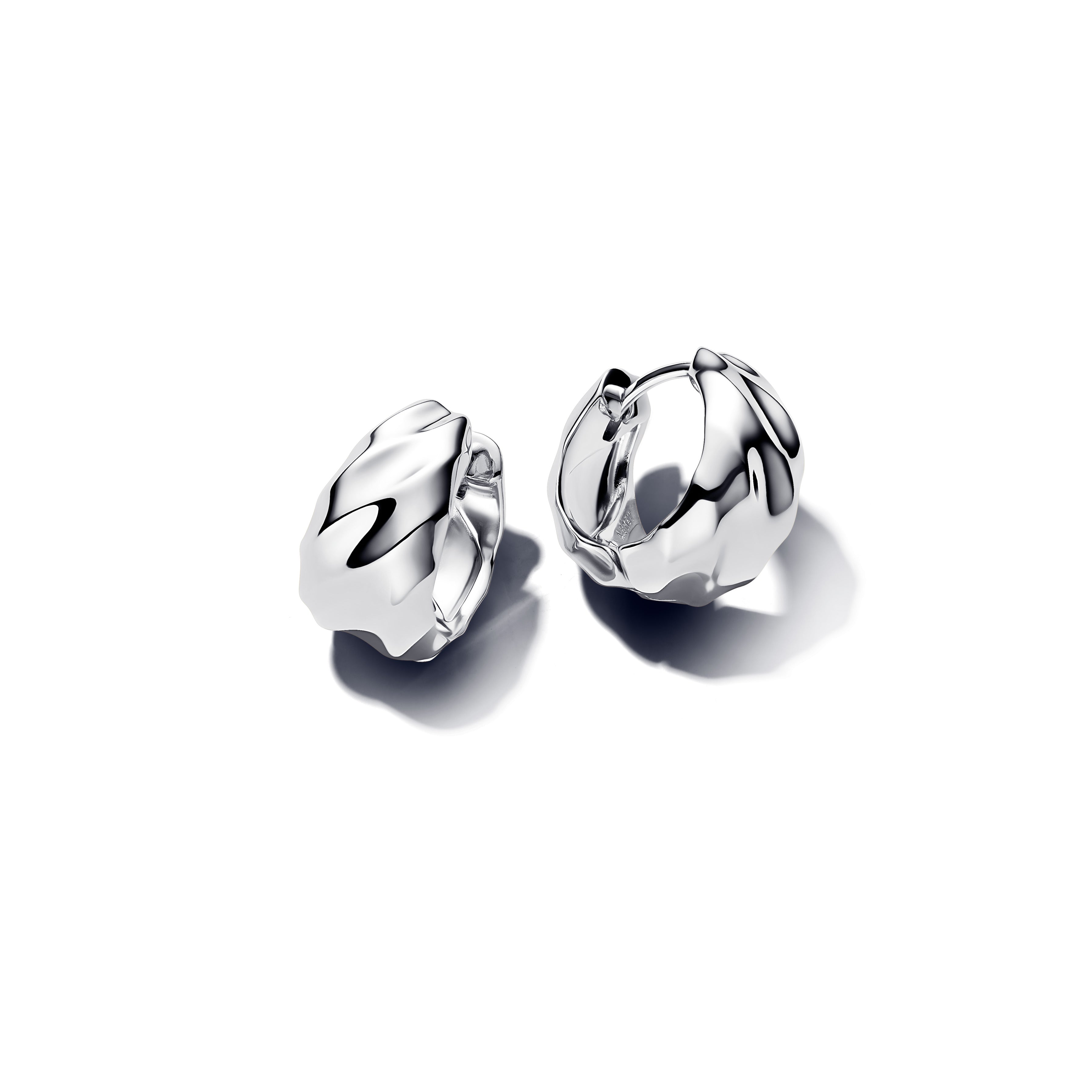 PANDORA Rippled Small Hoop Earrings Sterling Silver Summer Statement Ring Jewelry Gift