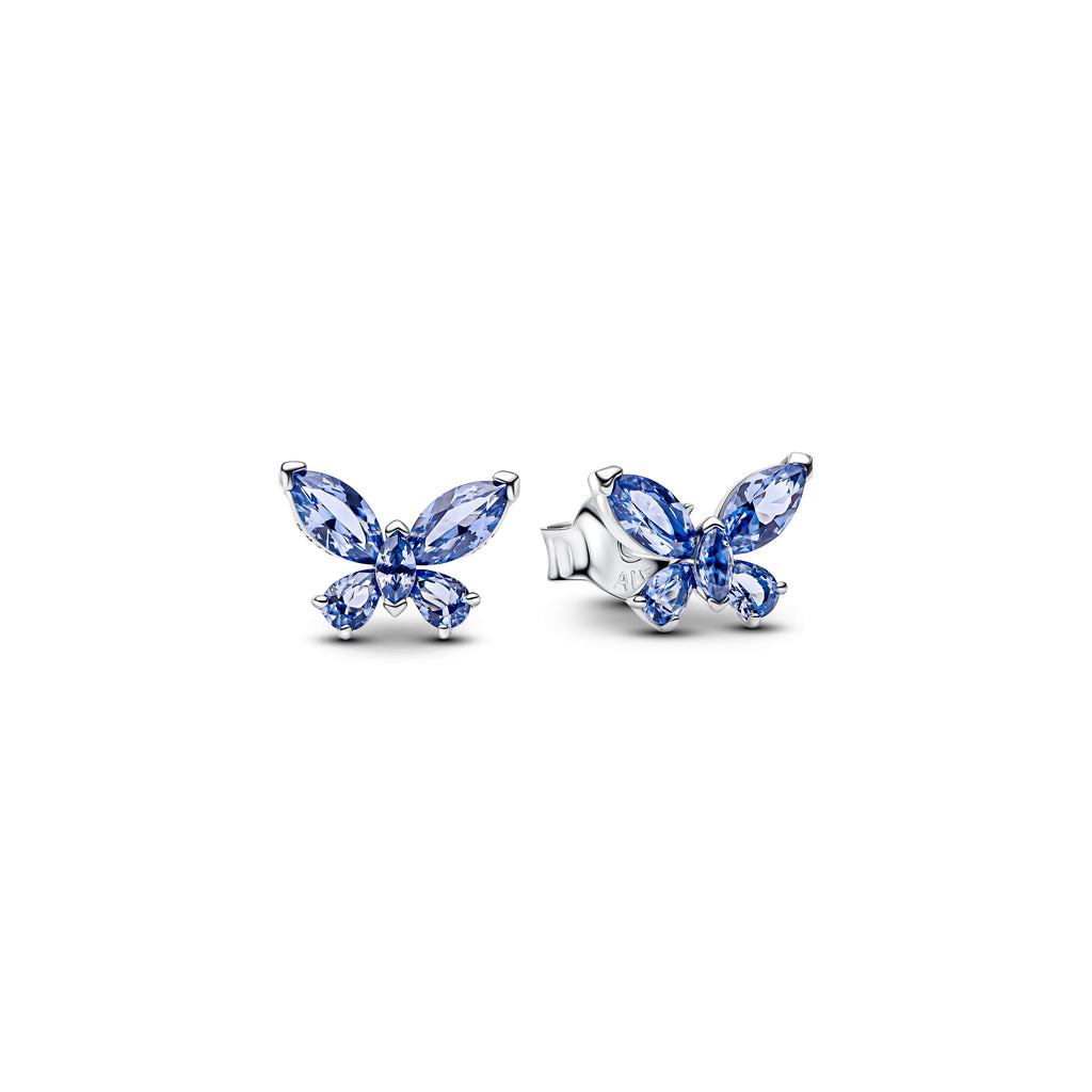 PANDORA Butterfly Stud Earrings Man Made Crystal Blue Animals Statement Ring Jewelry Gift