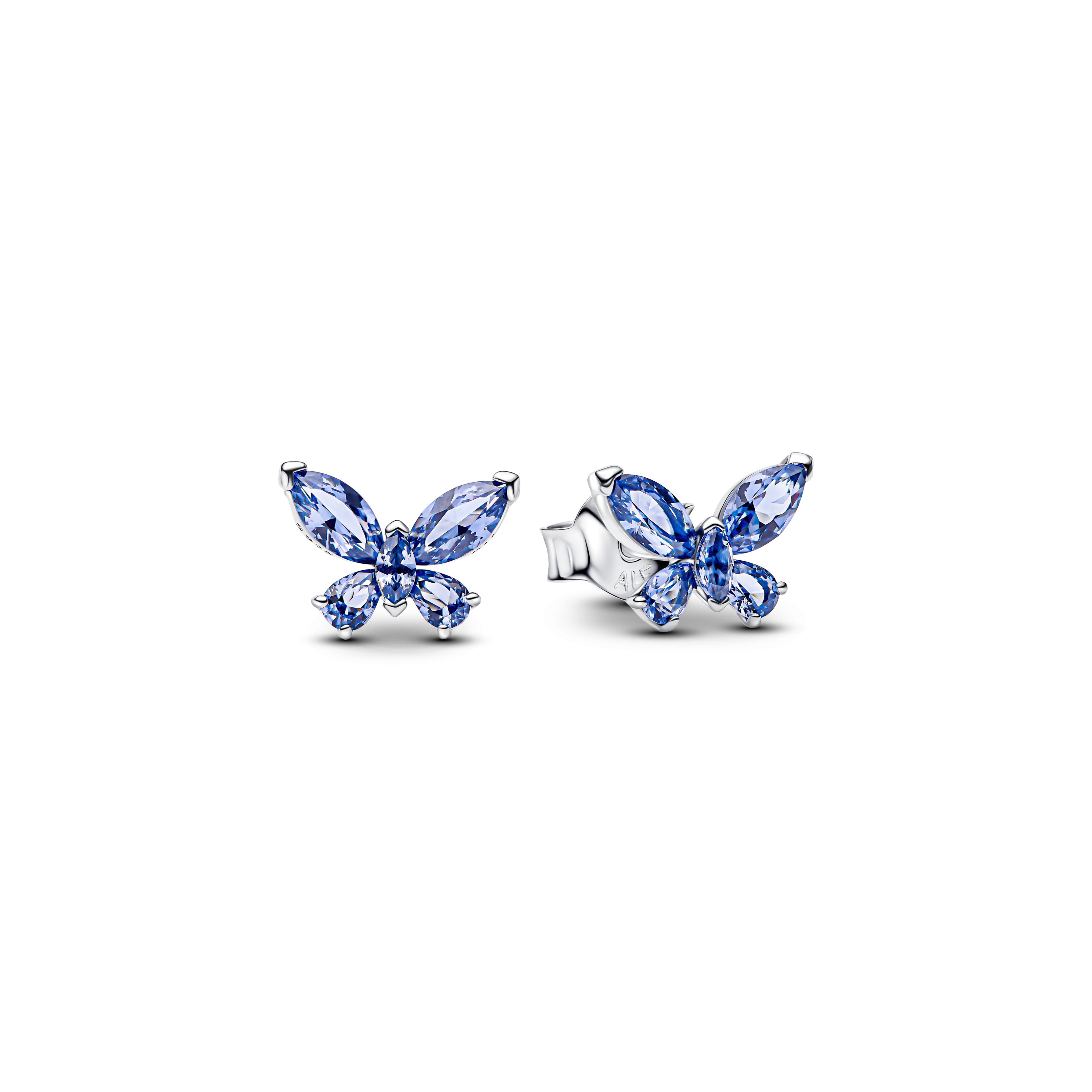 PANDORA Butterfly Stud Earrings Man Made Crystal Blue Animals Statement Ring Jewelry Gift