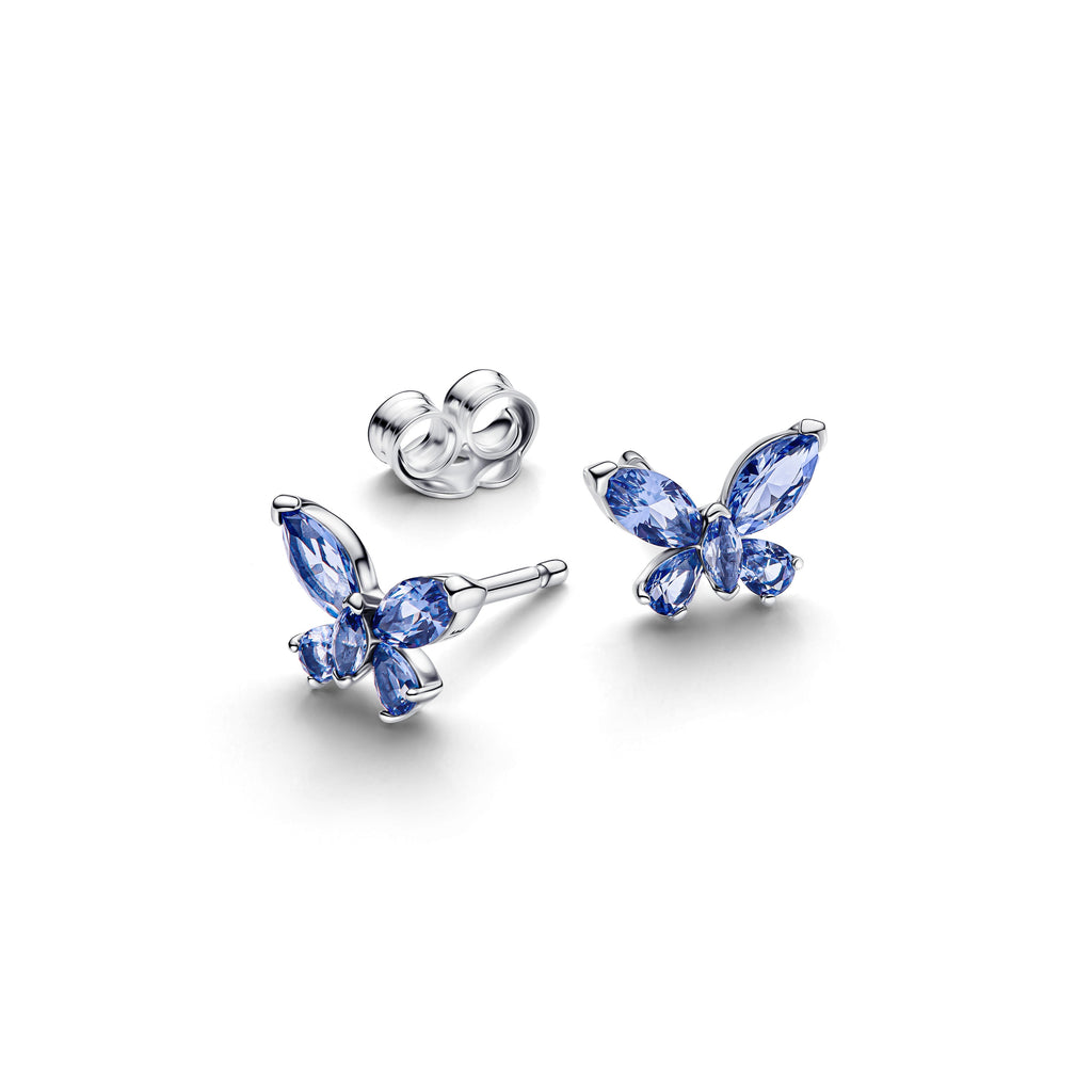 PANDORA Butterfly Stud Earrings Man Made Crystal Blue Animals Statement Ring Jewelry Gift