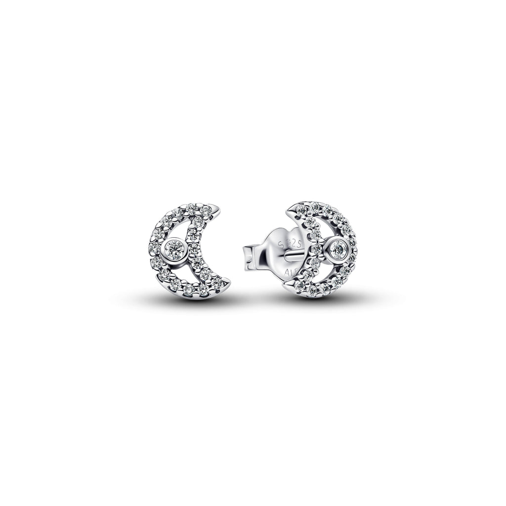 PANDORA Sparkling Moon Stud Earrings Cubic Zirconia Silver Statement Ring Jewelry Gift