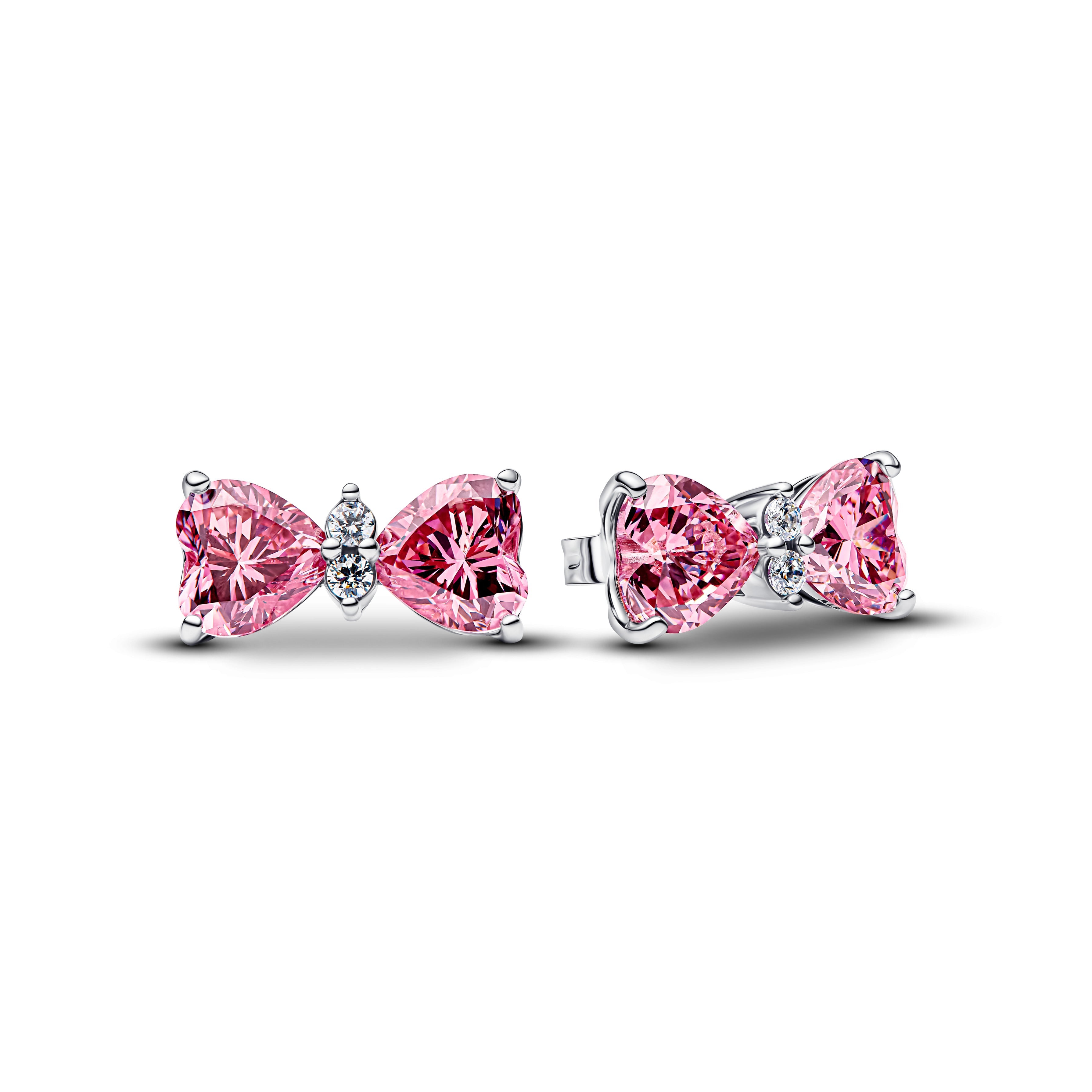 PANDORA Bow Stud Earrings Cubic Zirconia Pink Statement Ring Jewelry Gift