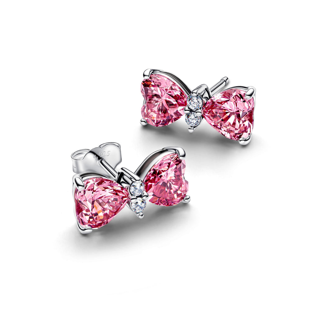 PANDORA Bow Stud Earrings Cubic Zirconia Pink Statement Ring Jewelry Gift