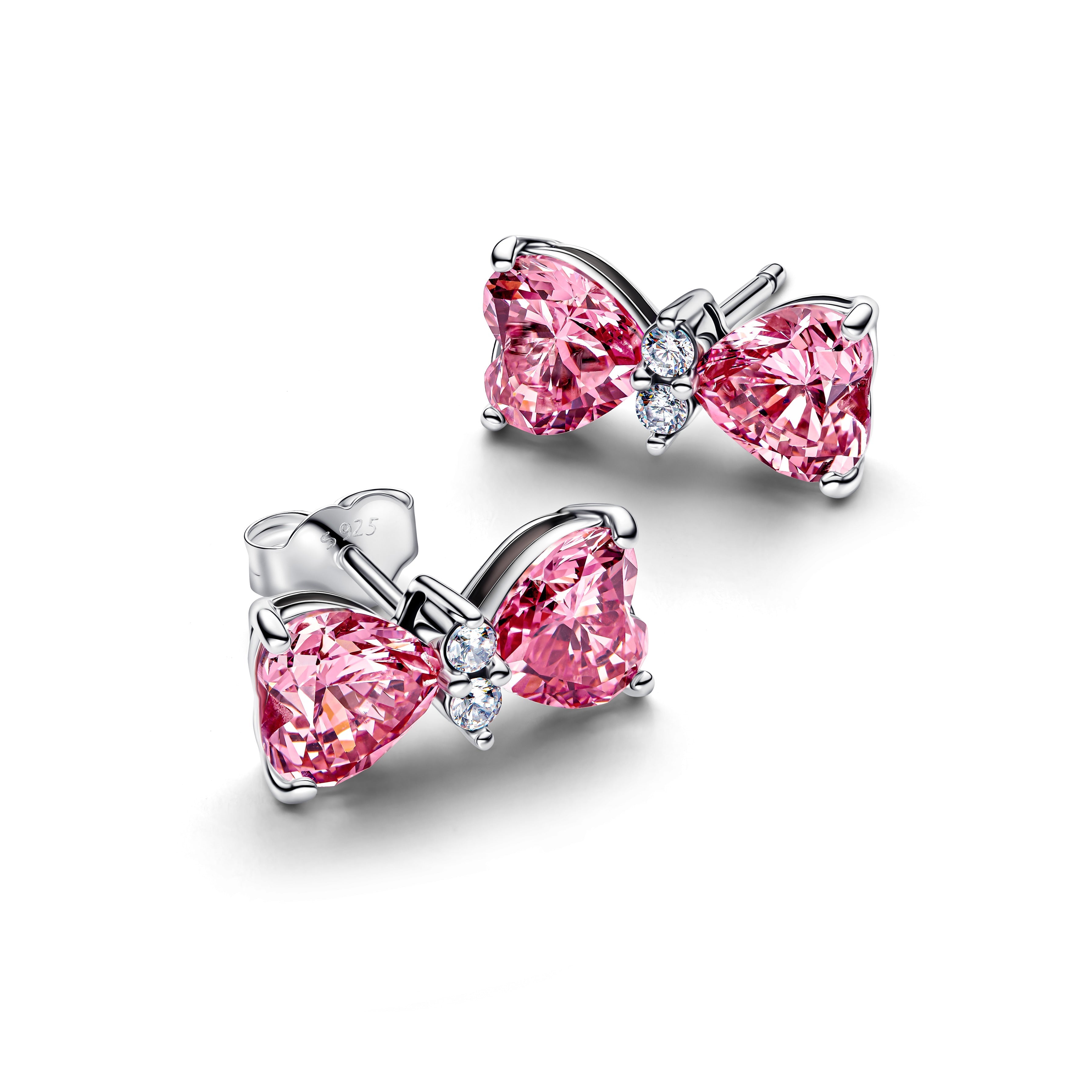 PANDORA Bow Stud Earrings Cubic Zirconia Pink Statement Ring Jewelry Gift