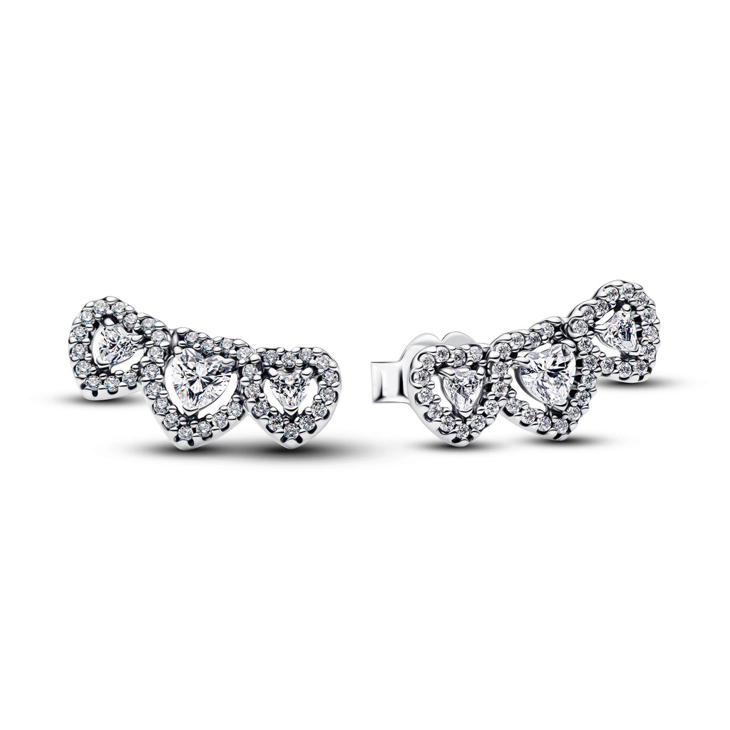 PANDORA Halo Heart Trilogy Stud Earrings Cubic Zirconia Statement Ring Jewelry Gift