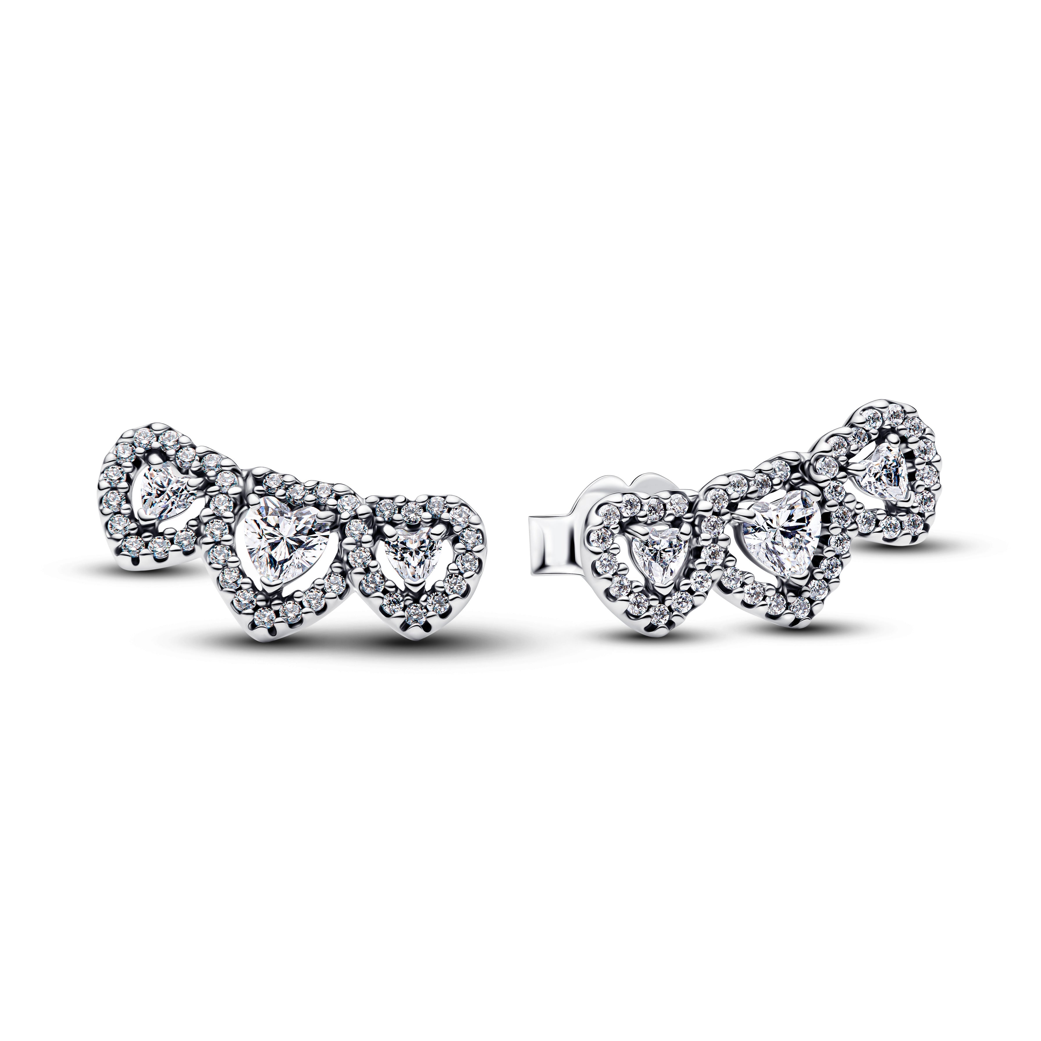PANDORA Halo Heart Trilogy Stud Earrings Cubic Zirconia Statement Ring Jewelry Gift