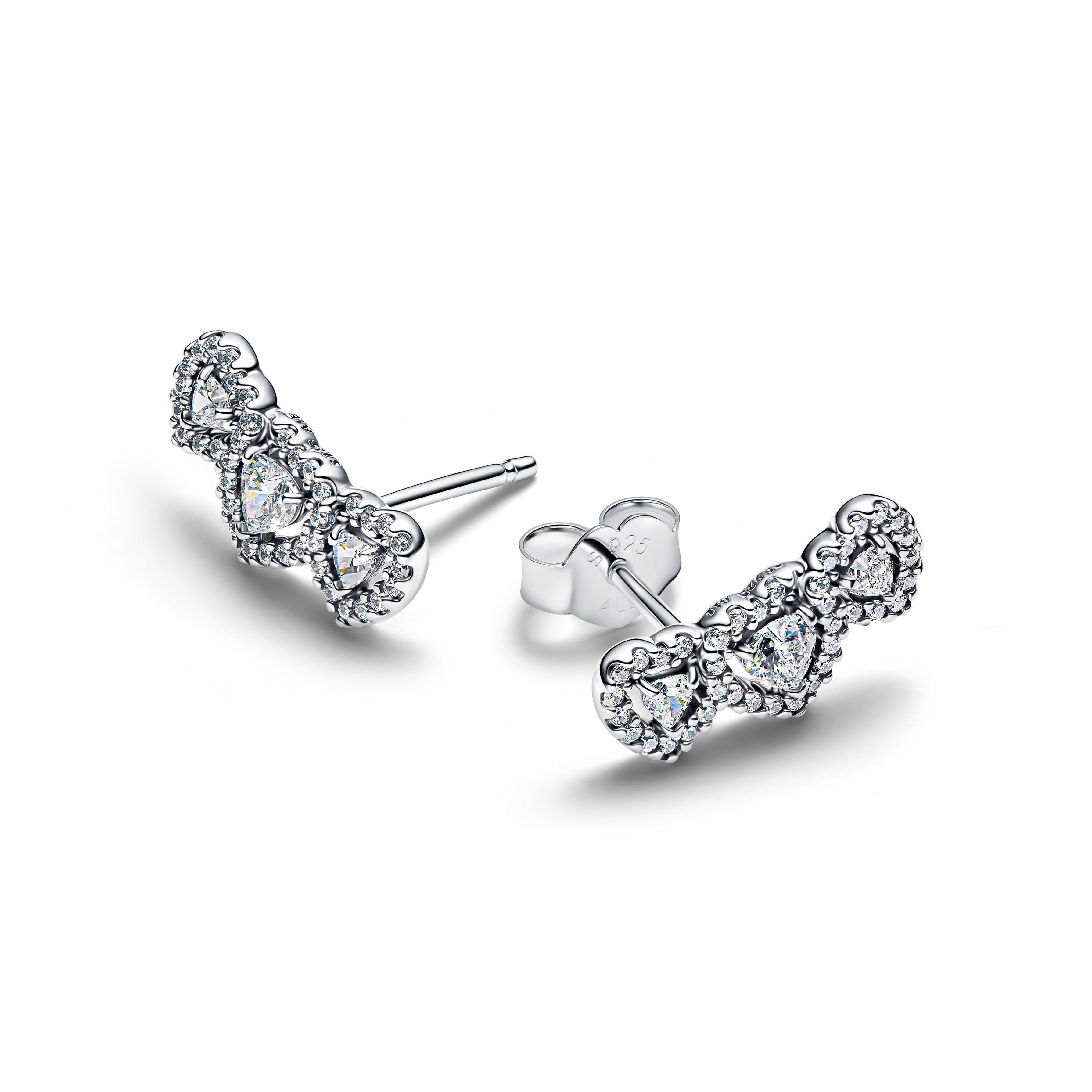 PANDORA Halo Heart Trilogy Stud Earrings Cubic Zirconia Statement Ring Jewelry Gift