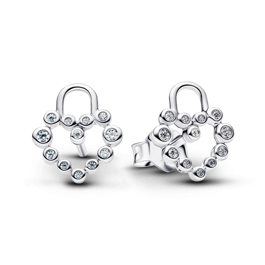PANDORA Sparkling Heart Padlock Stud Earrings Cubic Zirconia Statement Ring Jewelry Gift