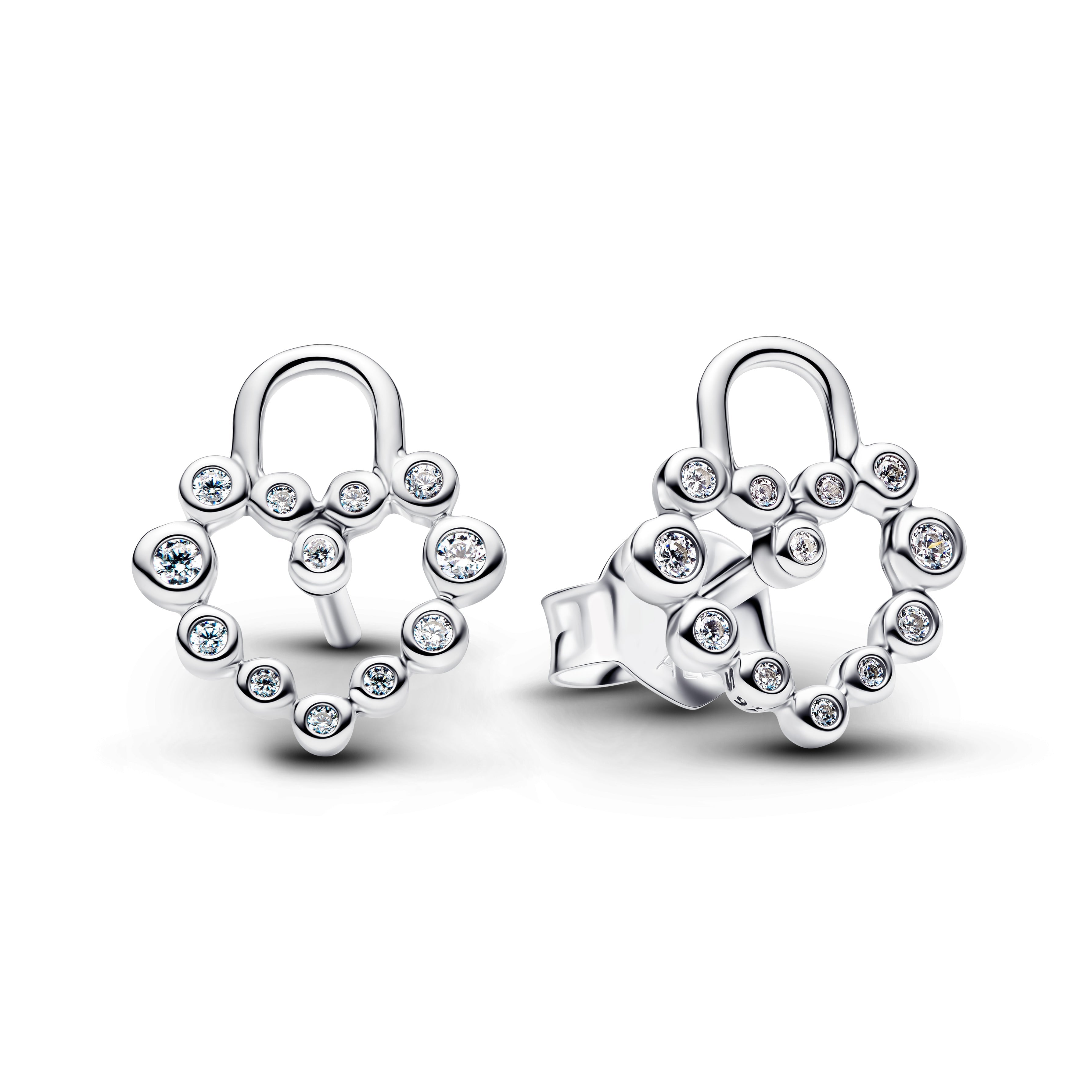 PANDORA Sparkling Heart Padlock Stud Earrings Cubic Zirconia Statement Ring Jewelry Gift