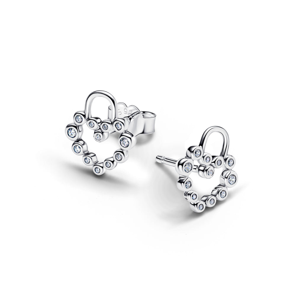 PANDORA Sparkling Heart Padlock Stud Earrings Cubic Zirconia Statement Ring Jewelry Gift