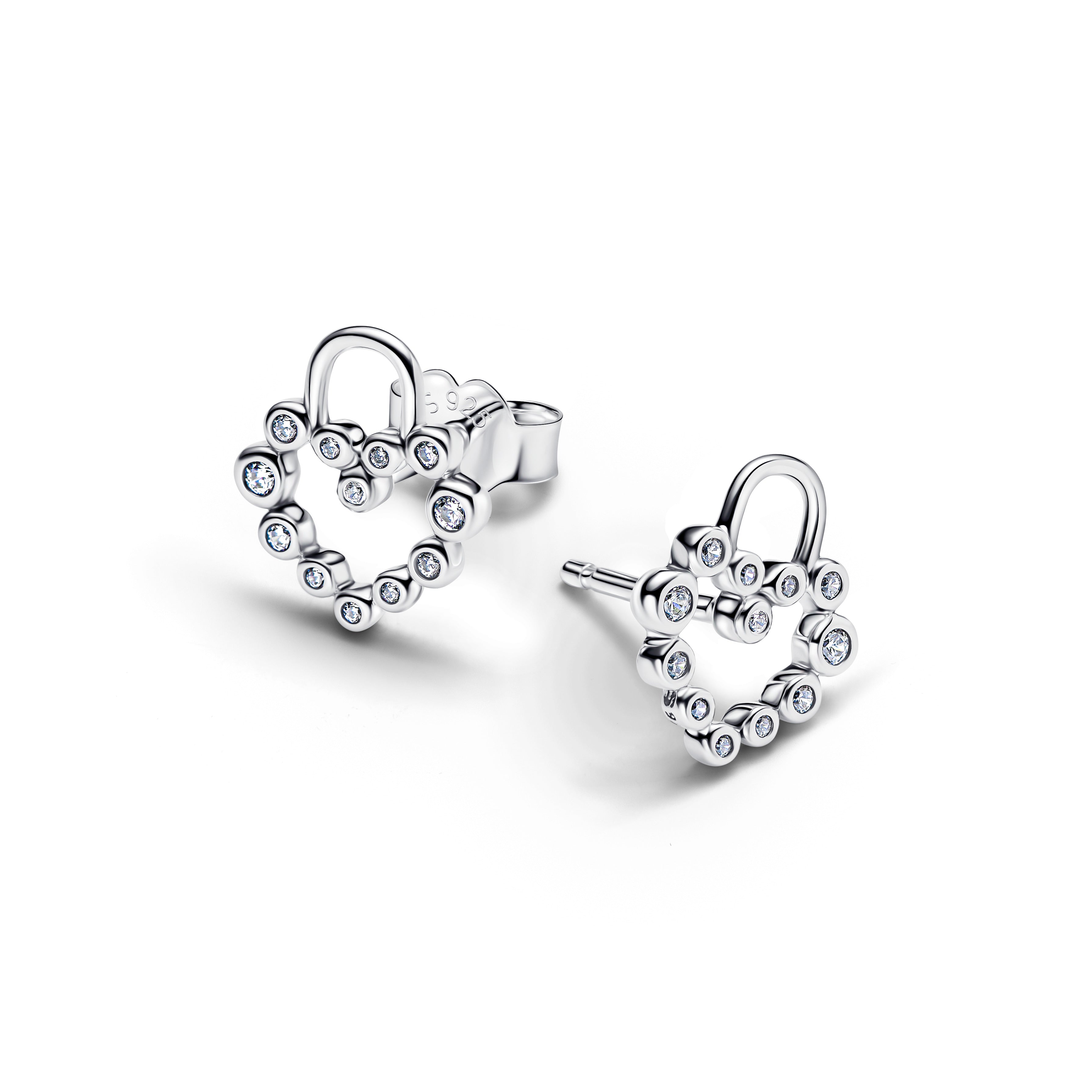 PANDORA Sparkling Heart Padlock Stud Earrings Cubic Zirconia Statement Ring Jewelry Gift