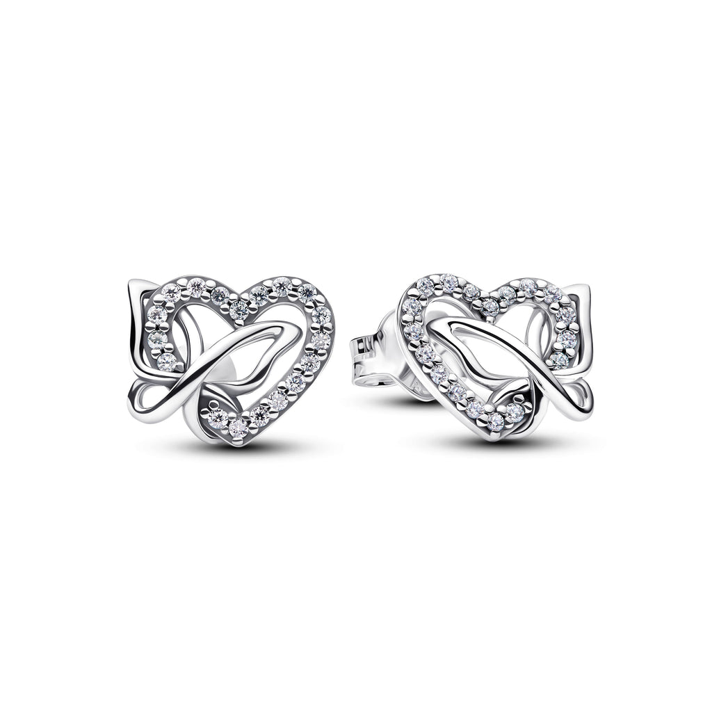 PANDORA Entwined Heart And Butterfly Stud Earrings Cubic Zirconia Statement Ring Jewelry Gift