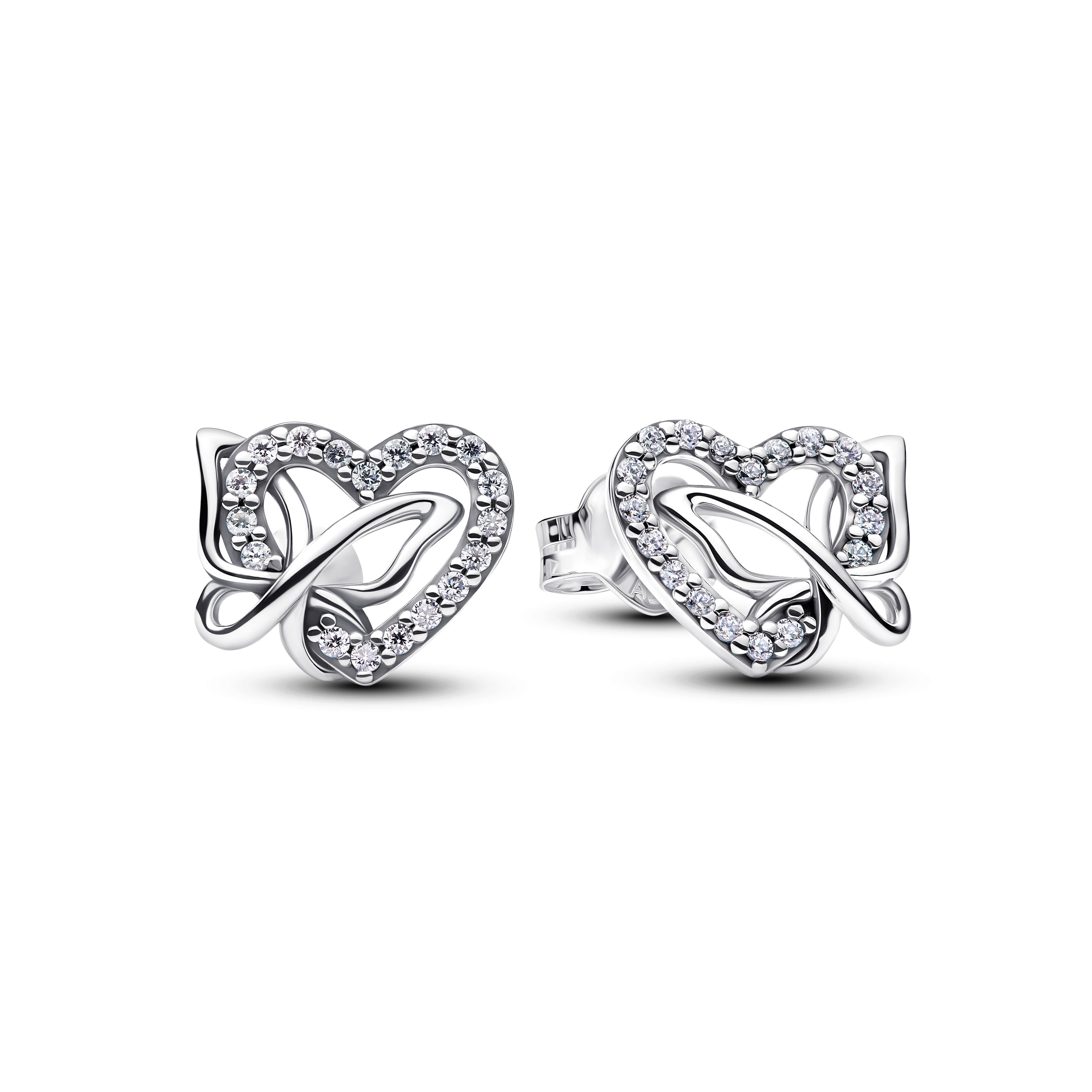 PANDORA Entwined Heart And Butterfly Stud Earrings Cubic Zirconia Statement Ring Jewelry Gift