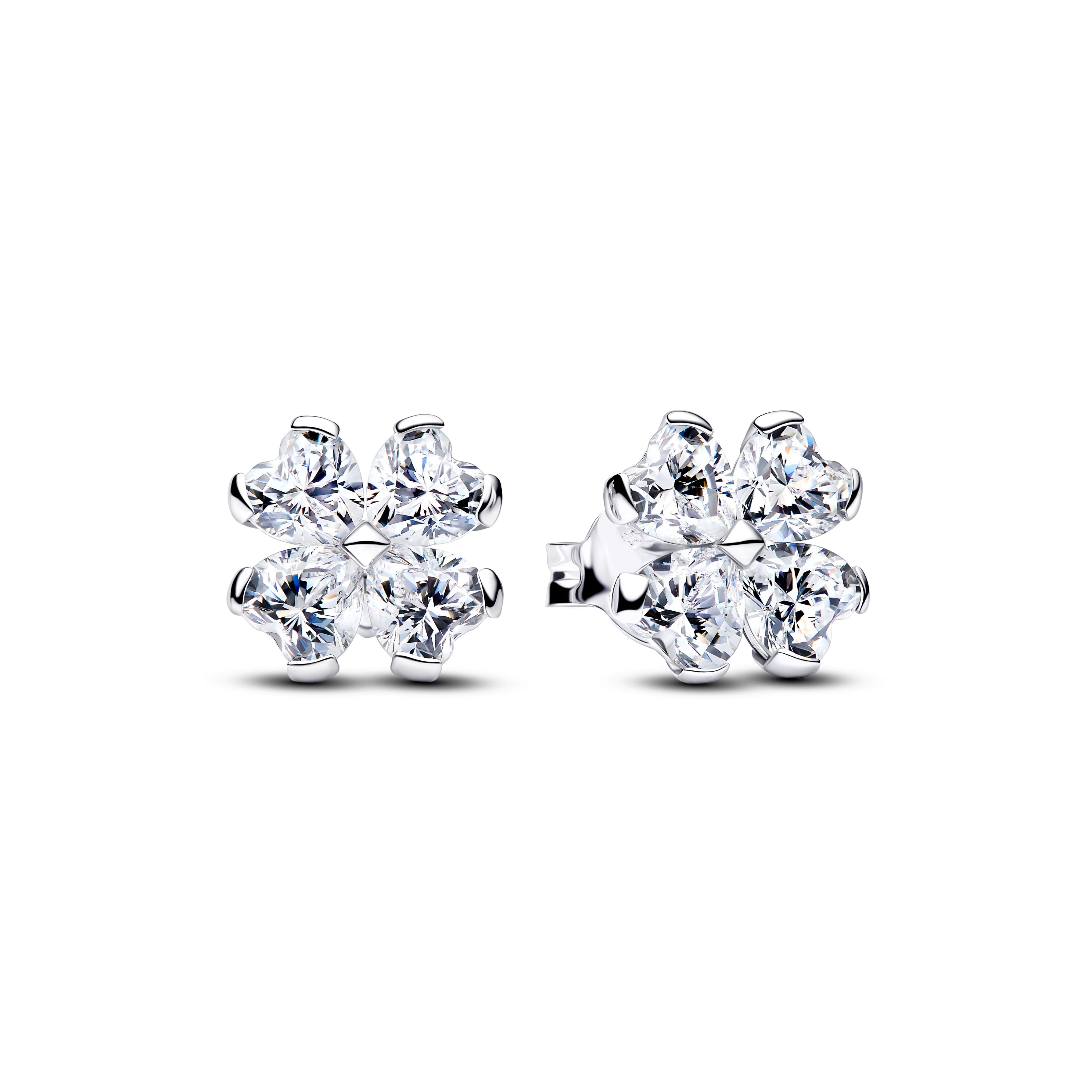 PANDORA Sparkling Lucky Clover Stud Earrings Man Made Crystal Four Leaf Clover Statement Ring Jewelry Gift