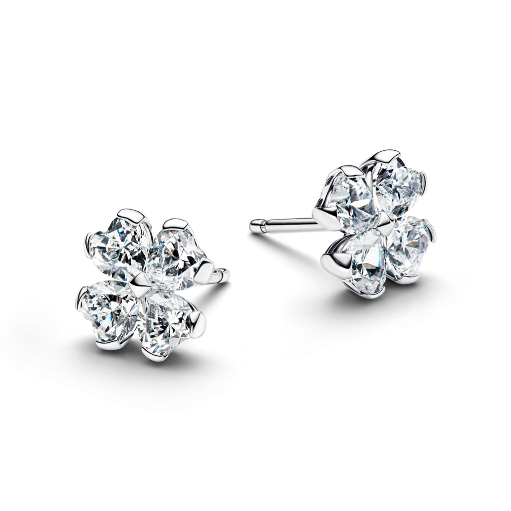 PANDORA Sparkling Lucky Clover Stud Earrings Man Made Crystal Four Leaf Clover Statement Ring Jewelry Gift