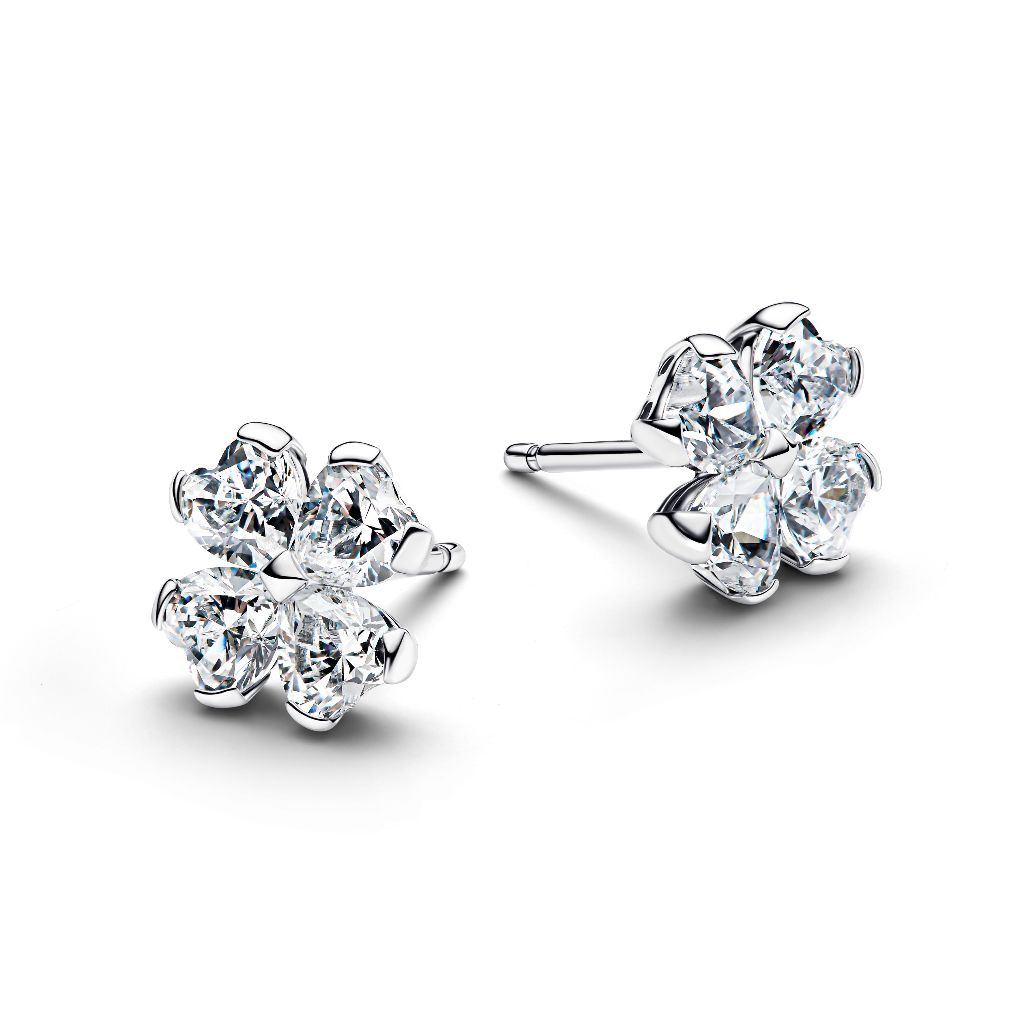 PANDORA Sparkling Lucky Clover Stud Earrings Man Made Crystal Four Leaf Clover Statement Ring Jewelry Gift