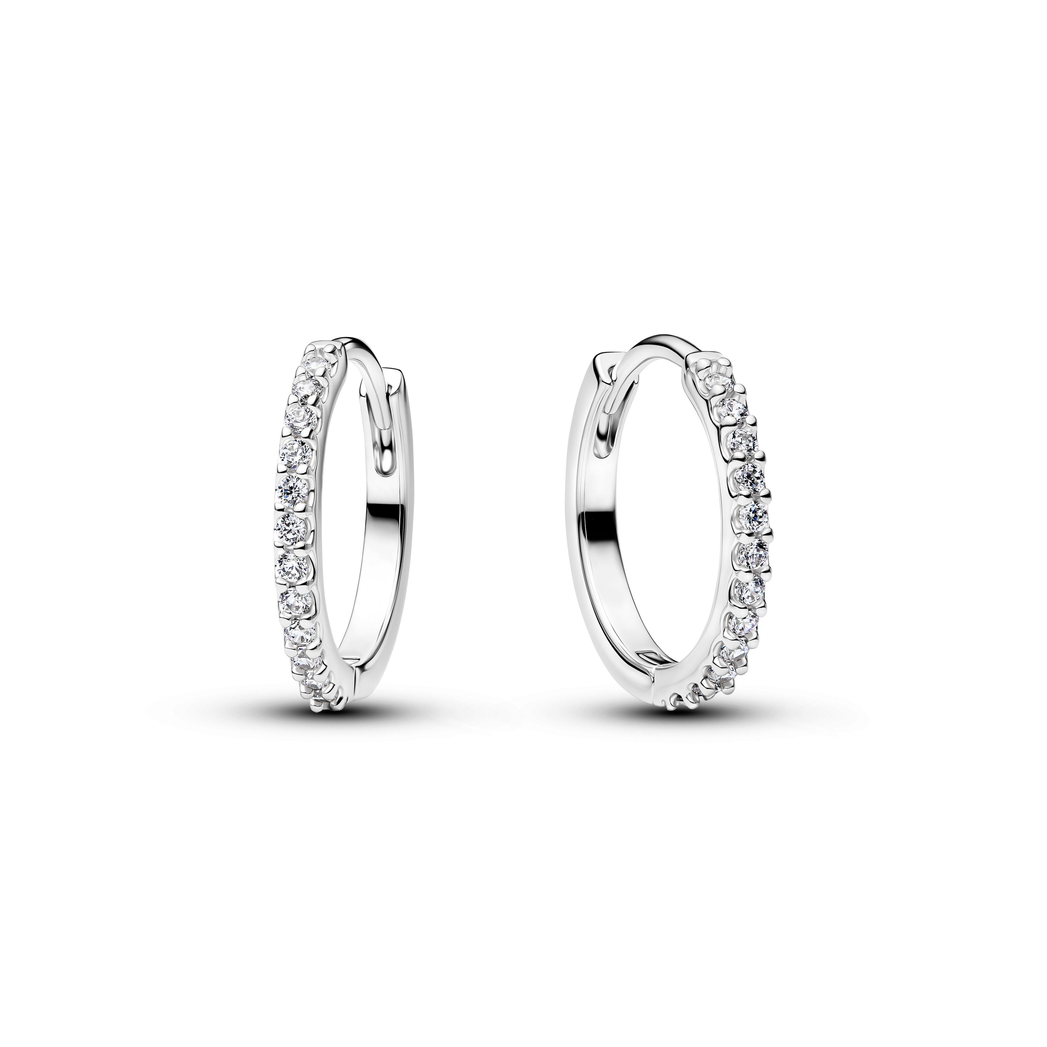 PANDORA Sparkling Mini Hoop Earrings Cubic Zirconia Silver Statement Ring Jewelry Gift