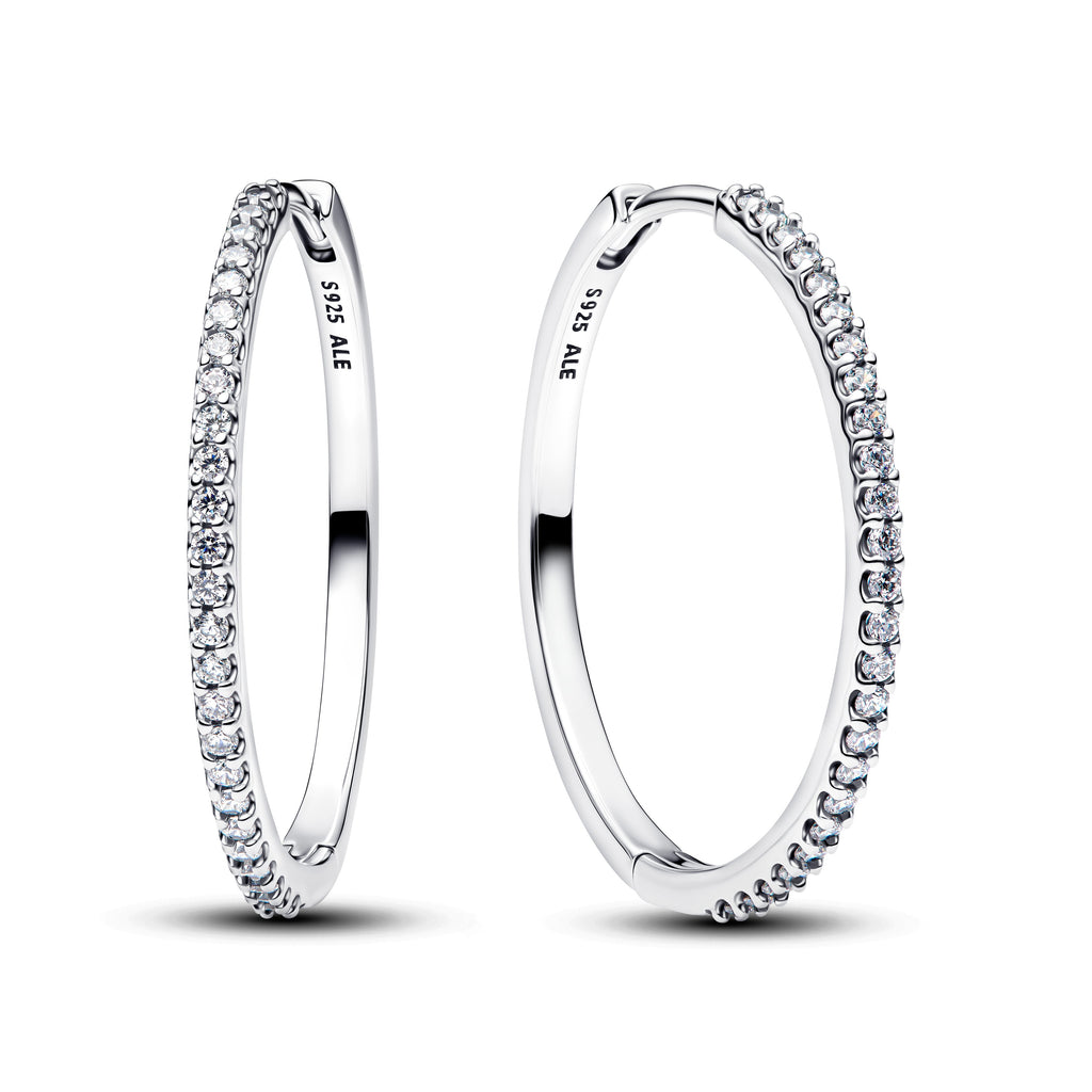 PANDORA Sparkling Hoop Earrings Cubic Zirconia Silver Statement Ring Jewelry Gift