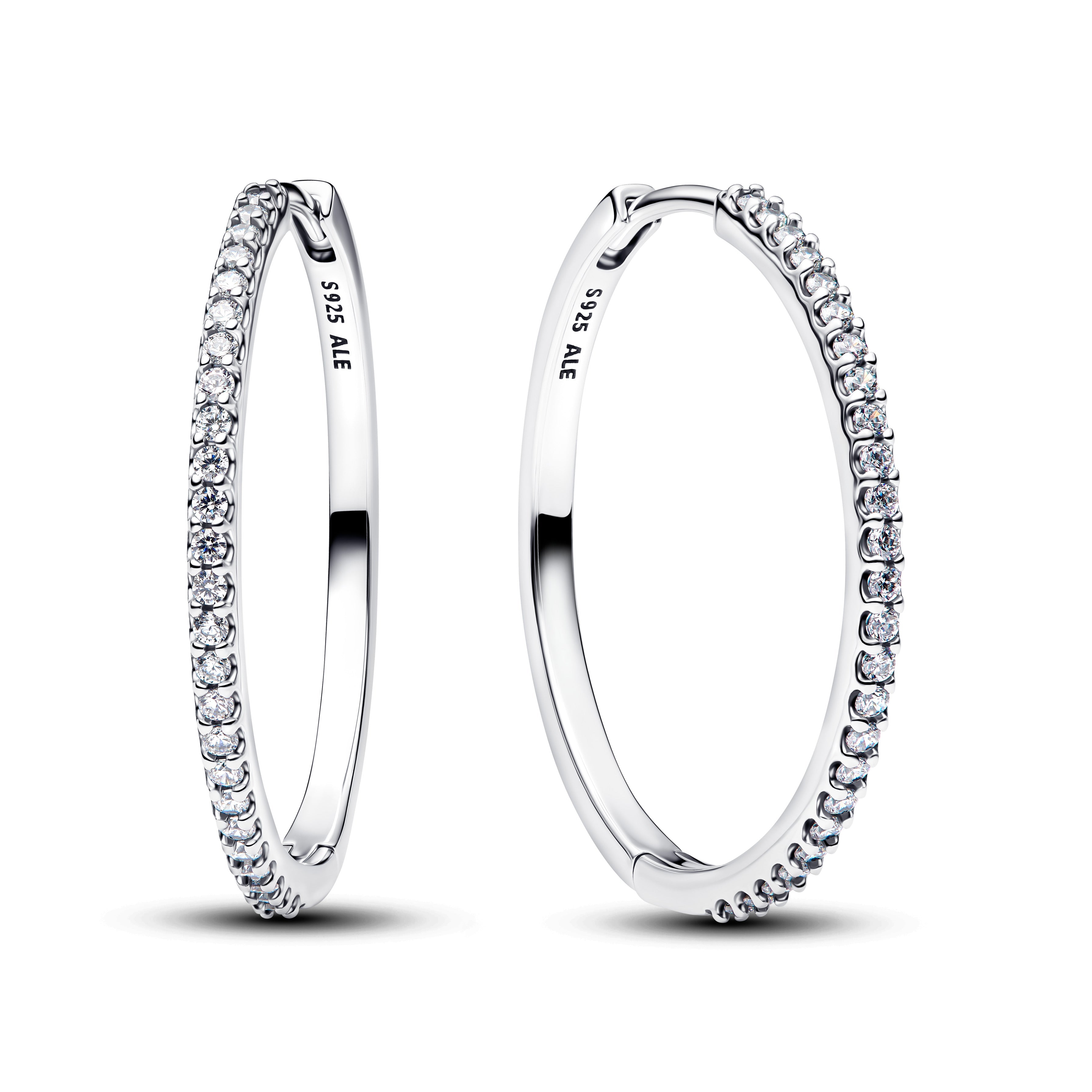 PANDORA Sparkling Hoop Earrings Cubic Zirconia Silver Statement Ring Jewelry Gift