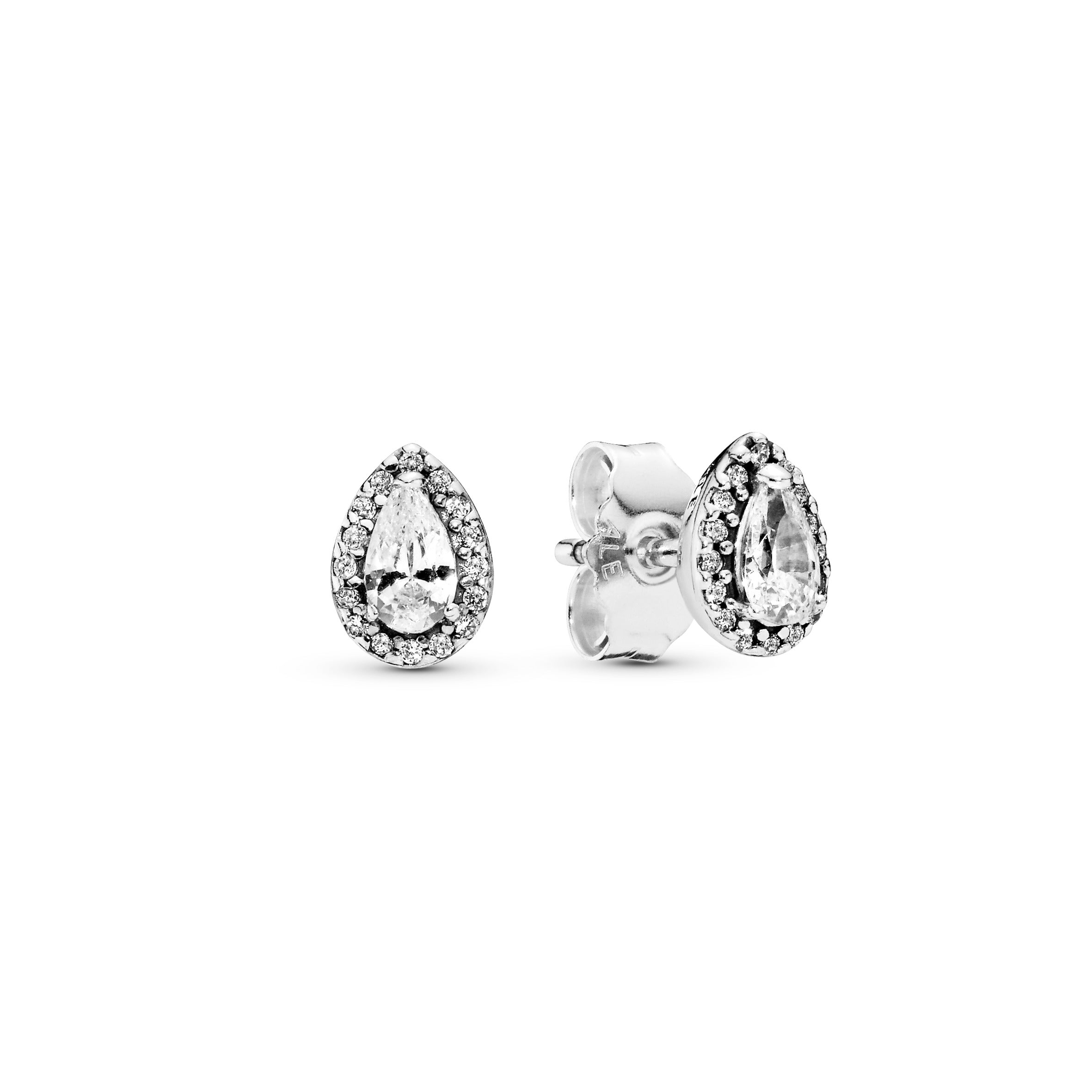 PANDORA Sparkling Teardrop Halo Stud Earrings Cubic Zirconia Weddings Statement Ring Jewelry Gift