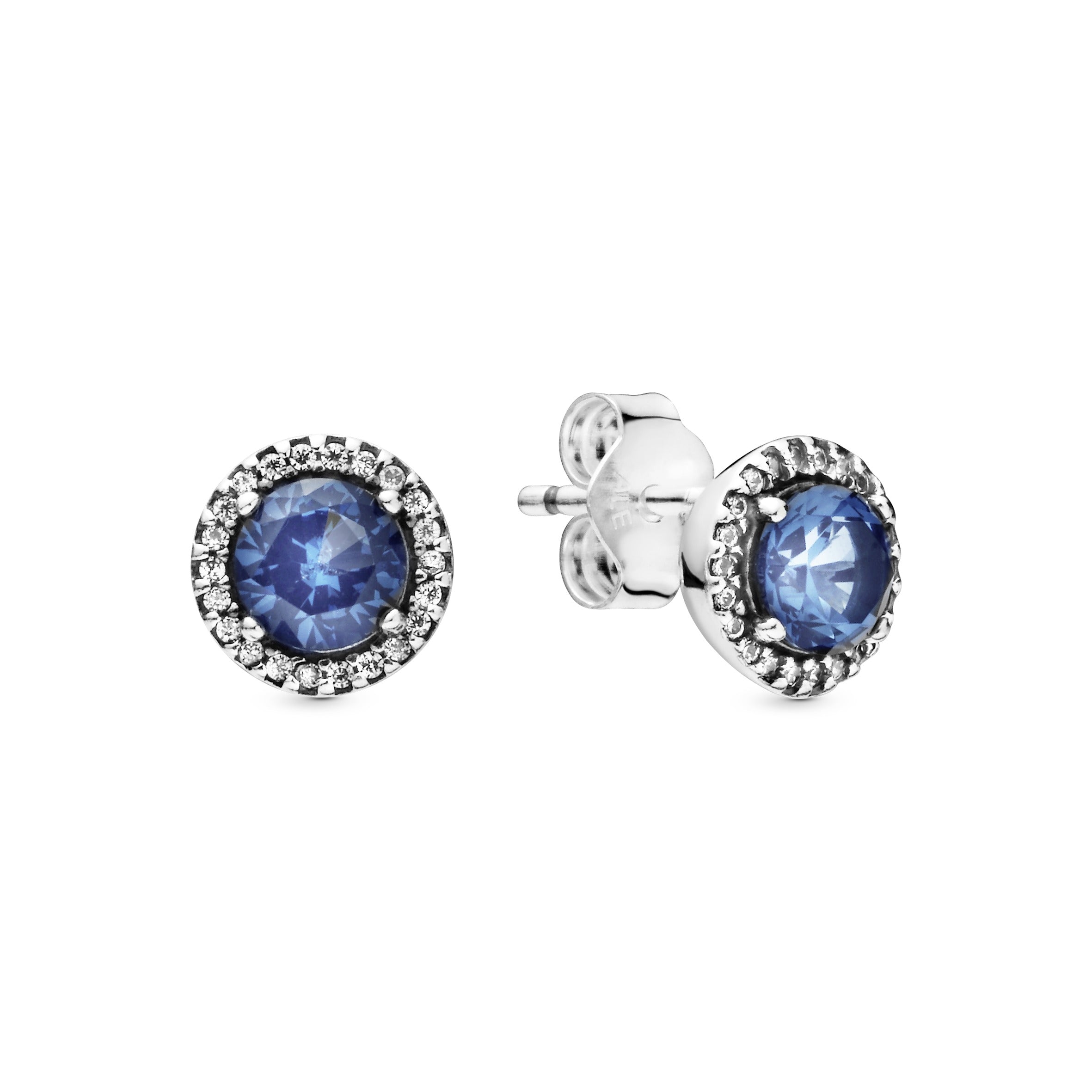 PANDORA Blue Round Sparkle Stud Earrings Cubic Zirconia Weddings Statement Ring Jewelry Gift