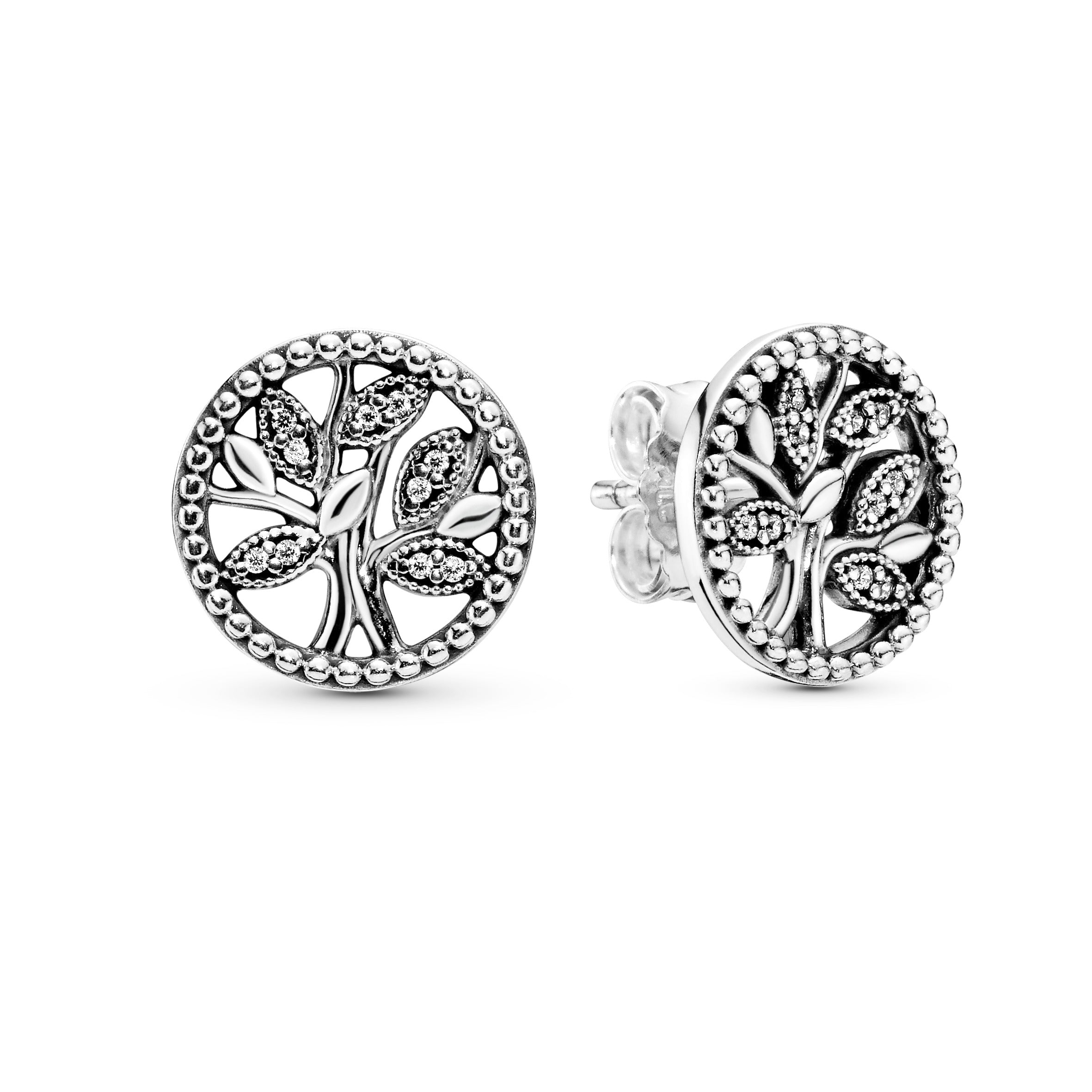 PANDORA Sparkling Family Tree Stud Earrings Cubic Zirconia Silver Statement Ring Jewelry Gift