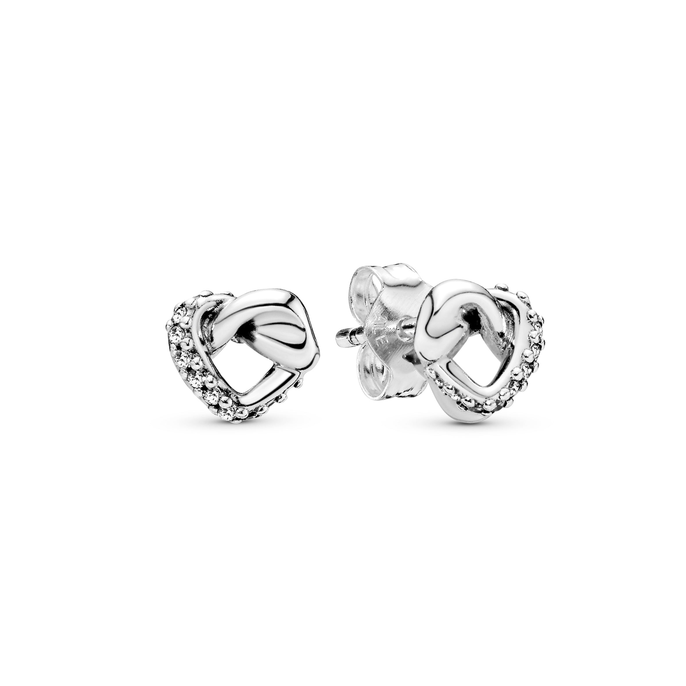 PANDORA Knotted Heart Stud Earrings Cubic Zirconia Statement Ring Jewelry Gift