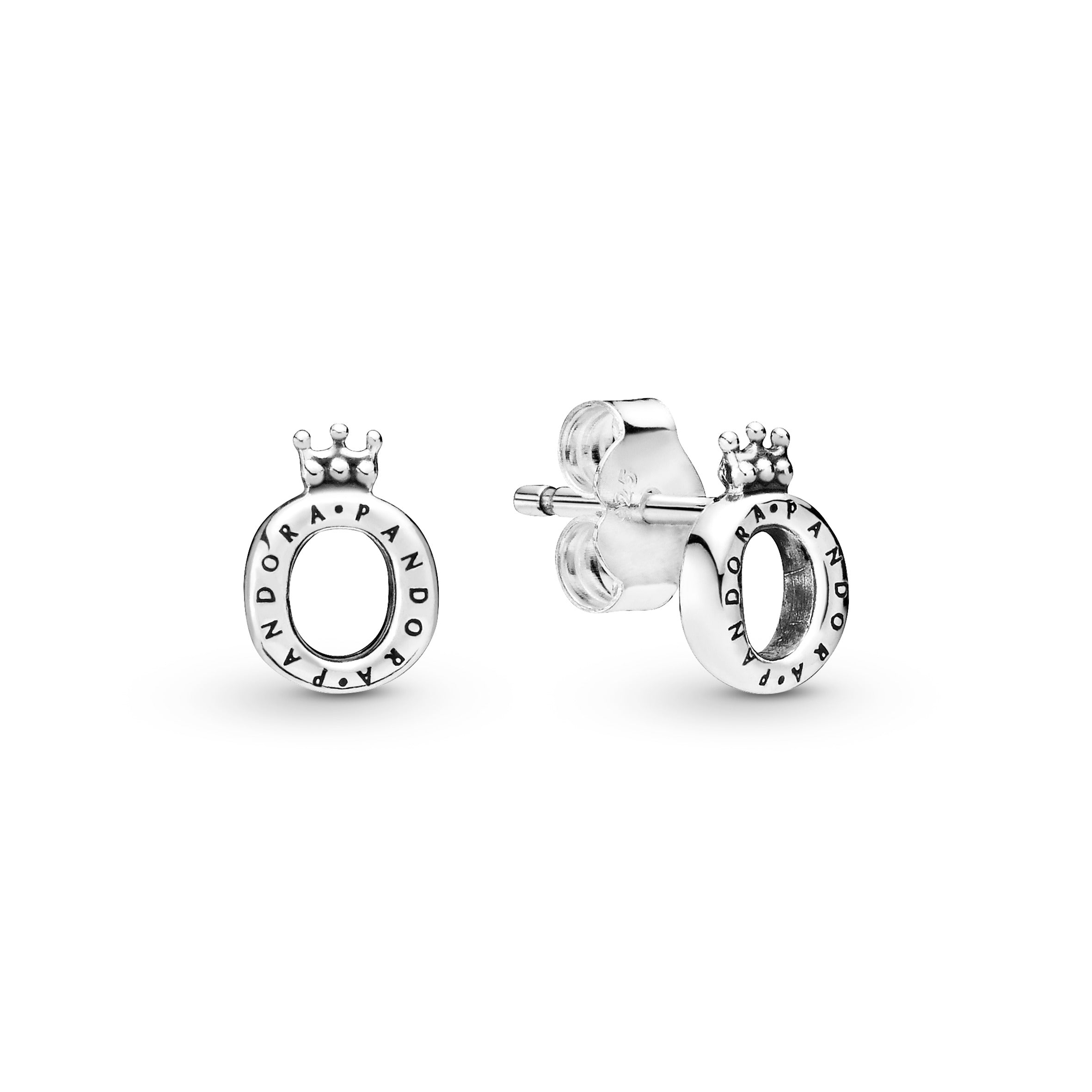 PANDORA Polished Crown O Stud Earrings Sterling Silver Statement Ring Jewelry Gift
