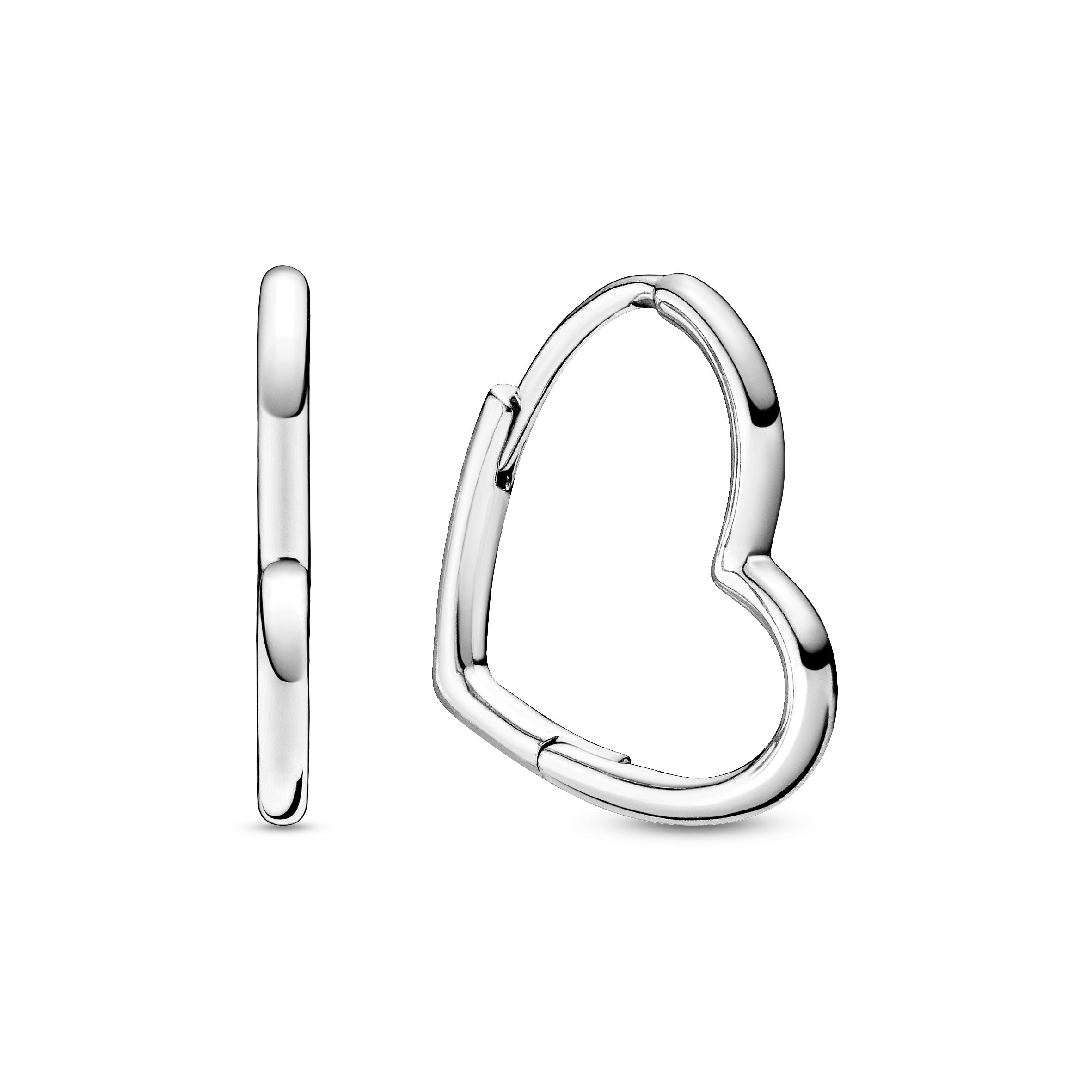 PANDORA Asymmetrical Heart Hoop Earrings Sterling Silver Love Statement Ring Jewelry Gift