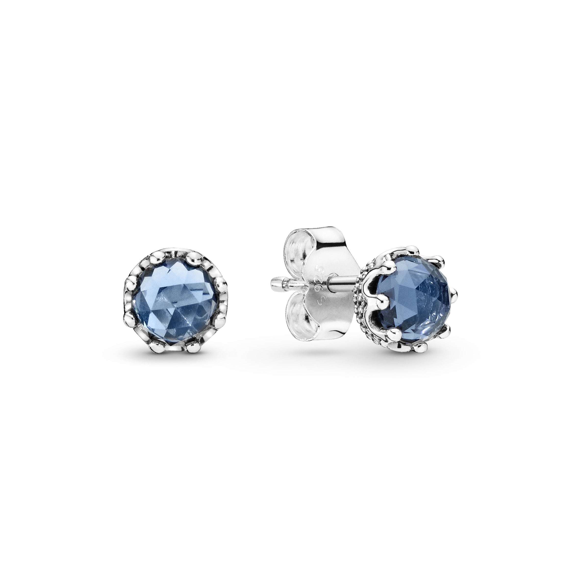 PANDORA Blue Sparkling Crown Stud Earrings Cubic Zirconia Statement Ring Jewelry Gift