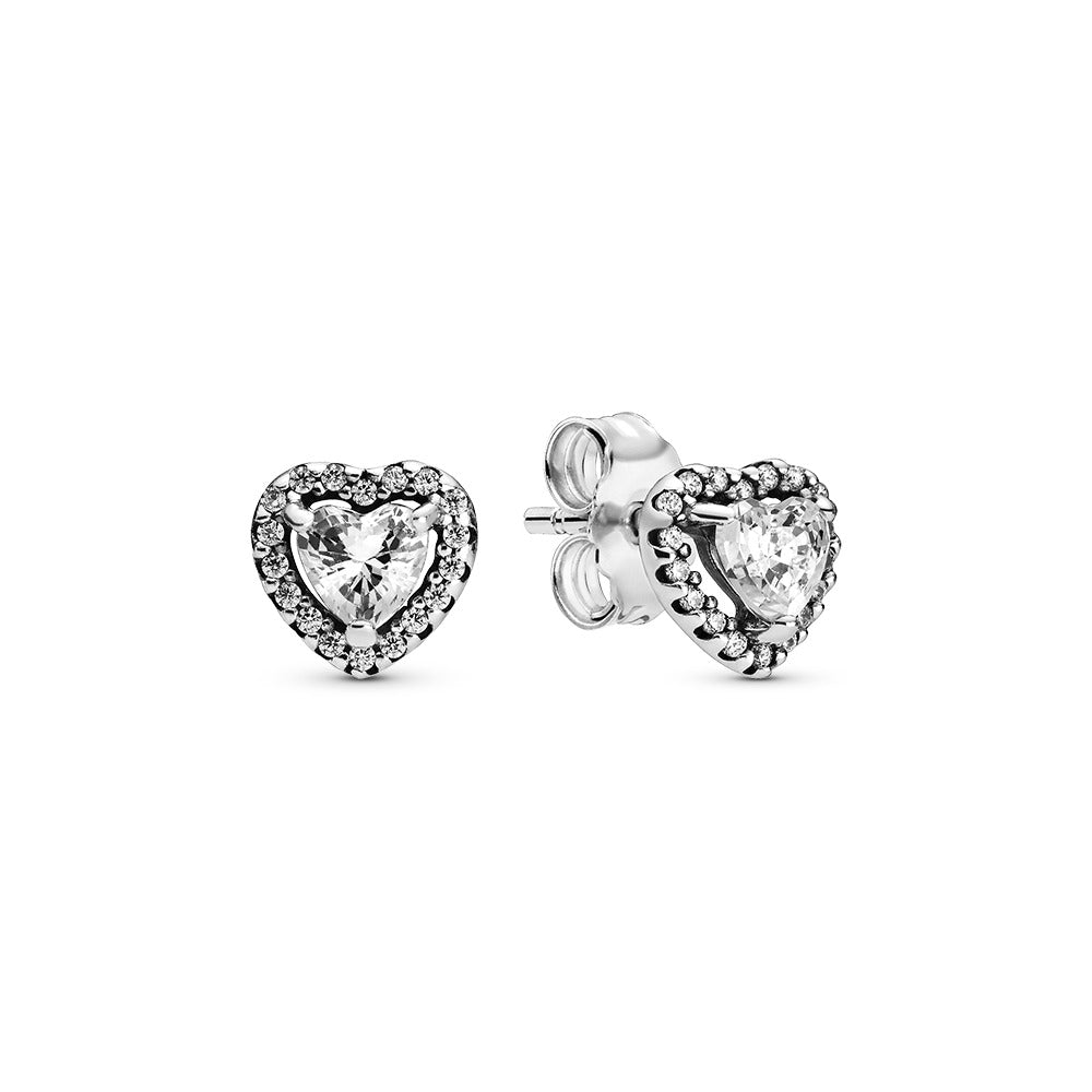 PANDORA Elevated Heart Stud Earrings Cubic Zirconia Silver Love Statement Ring Jewelry Gift