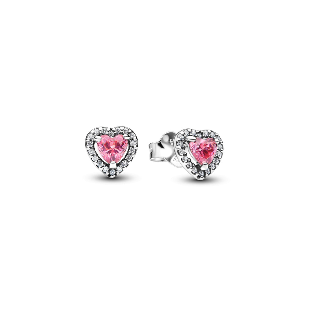 PANDORA Elevated Pink Heart Stud Earrings Cubic Zirconia Weddings Statement Ring Jewelry Gift