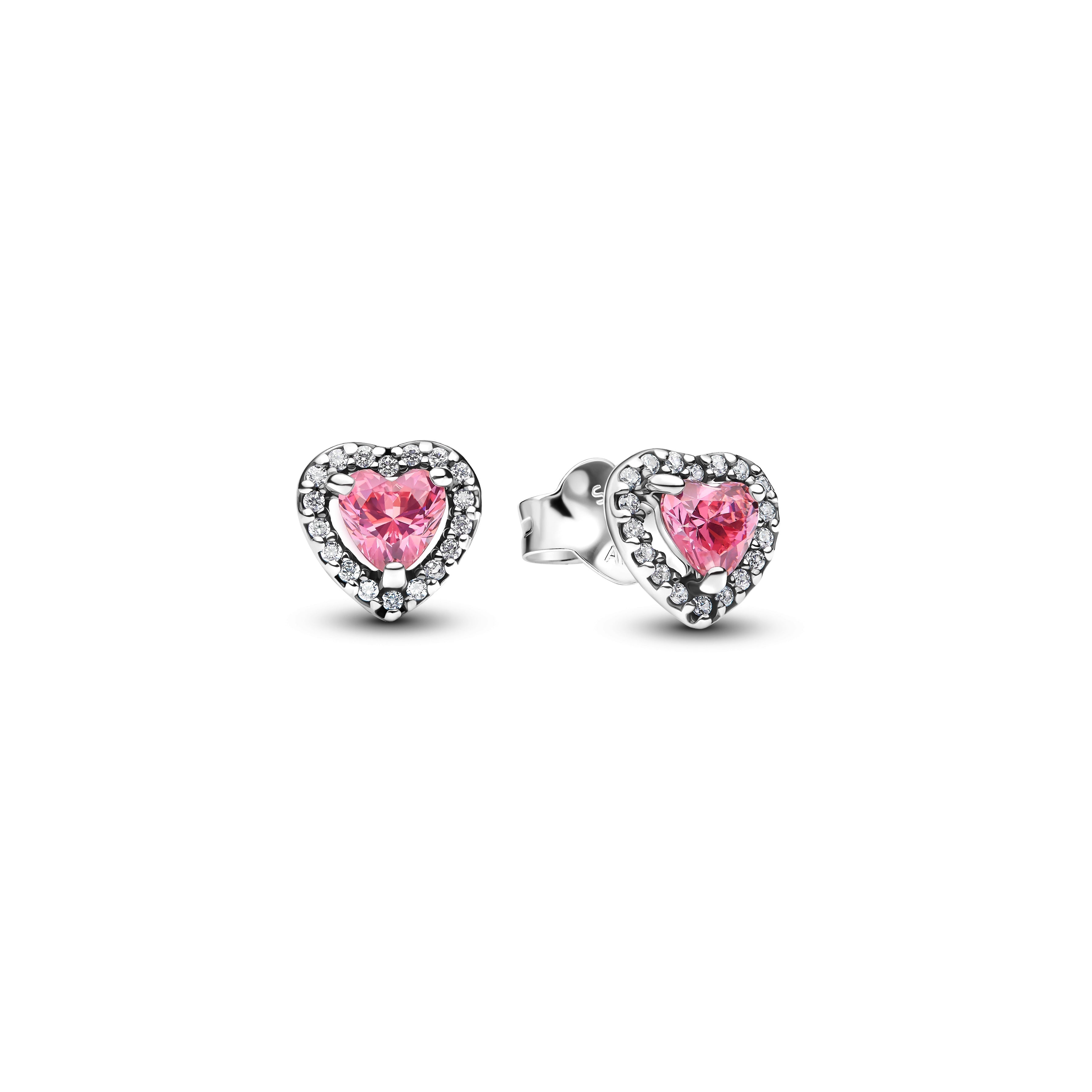 PANDORA Elevated Pink Heart Stud Earrings Cubic Zirconia Weddings Statement Ring Jewelry Gift