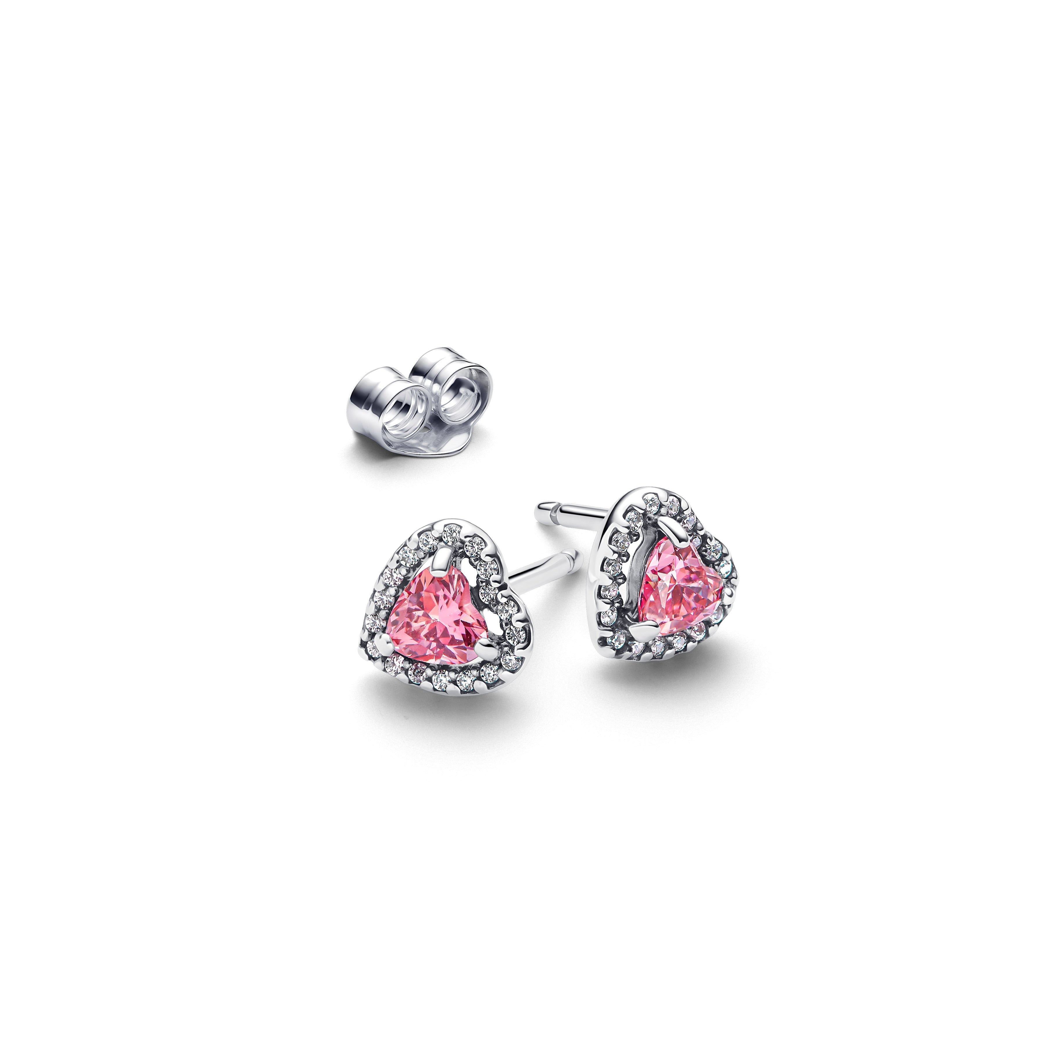 PANDORA Elevated Pink Heart Stud Earrings Cubic Zirconia Weddings Statement Ring Jewelry Gift