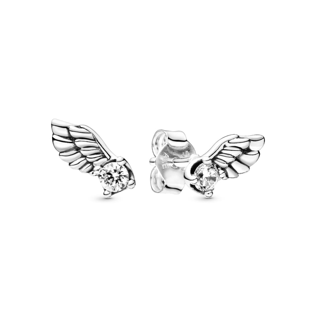 PANDORA Sparkling Angel Wing Stud Earrings Cubic Zirconia Statement Ring Jewelry Gift
