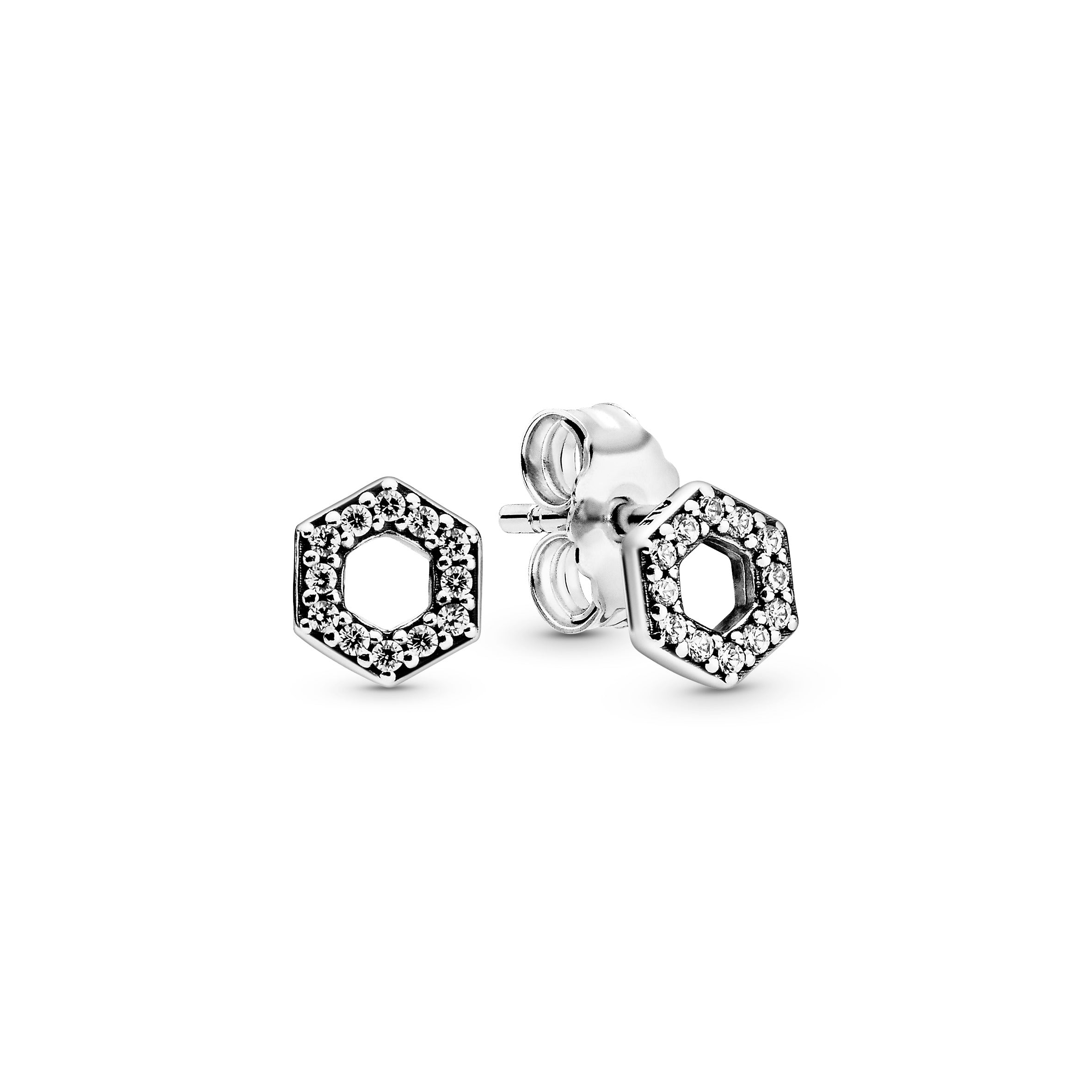 PANDORA Sparkling Honeycomb Hexagon Stud Earrings Cubic Zirconia Statement Ring Jewelry Gift
