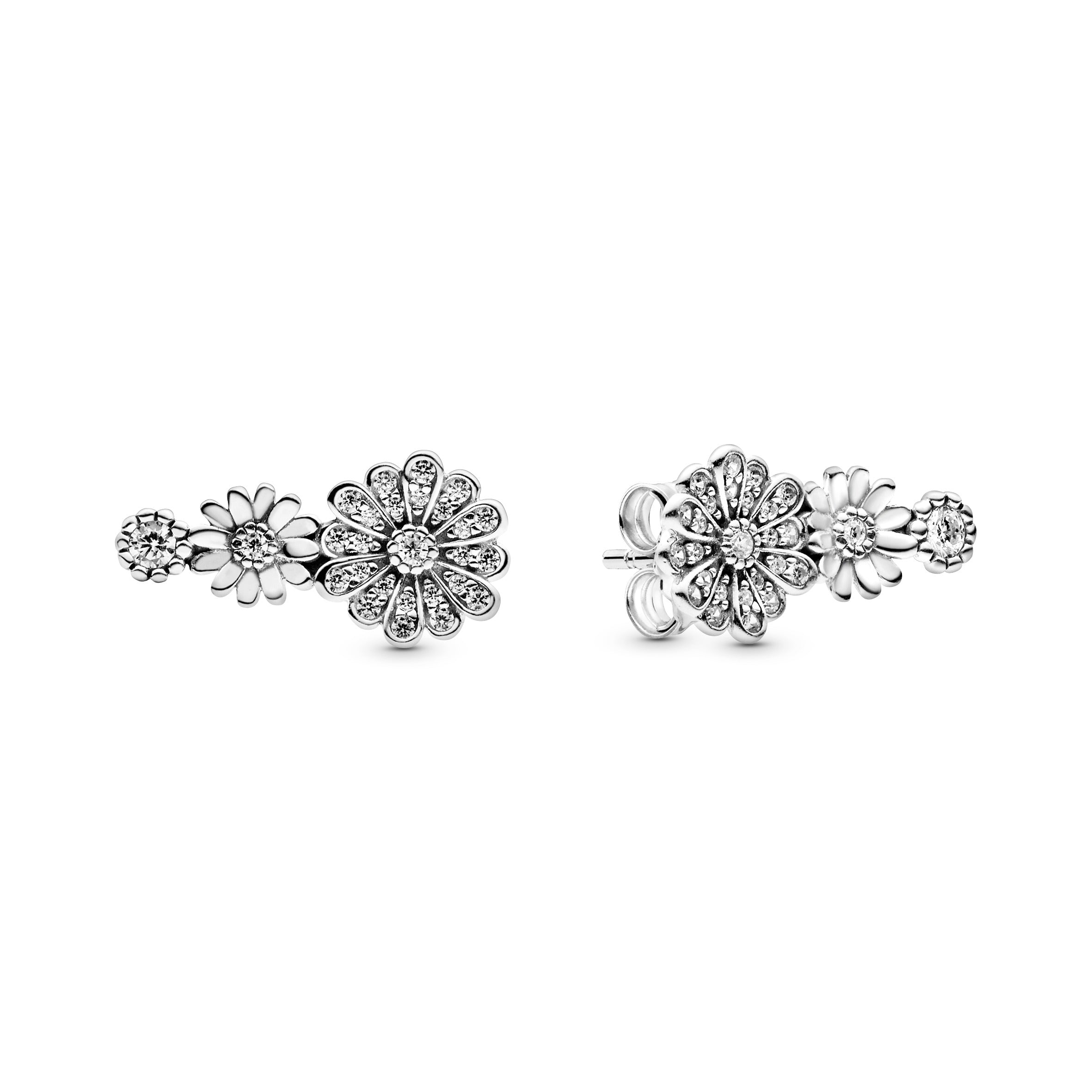 PANDORA Sparkling Daisy Flower Trio Stud Earrings Cubic Zirconia Silver Floral Statement Ring Jewelry Gift